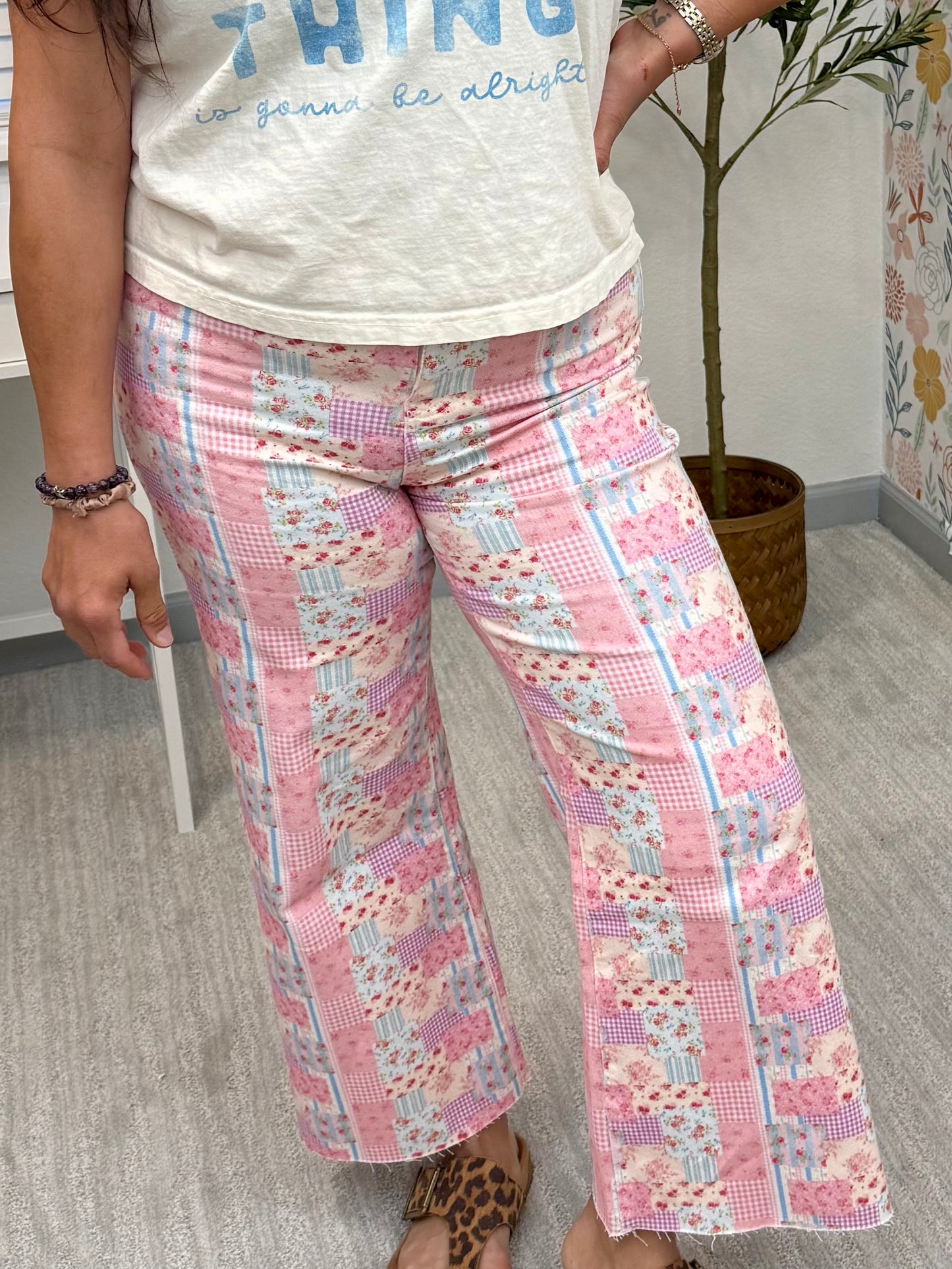Sweet Patchwork Cropped Flare Jeans