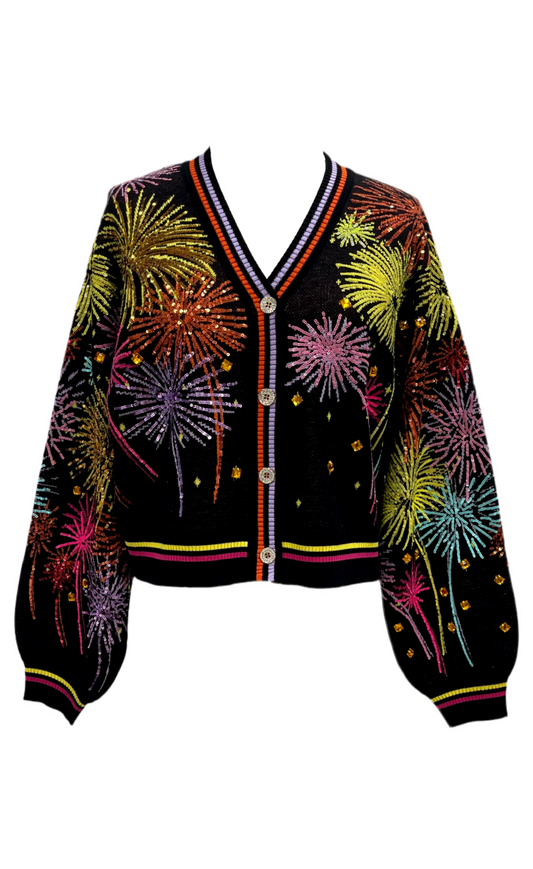 Queen of Sparkles Black & Rainbow Firework Cardigan