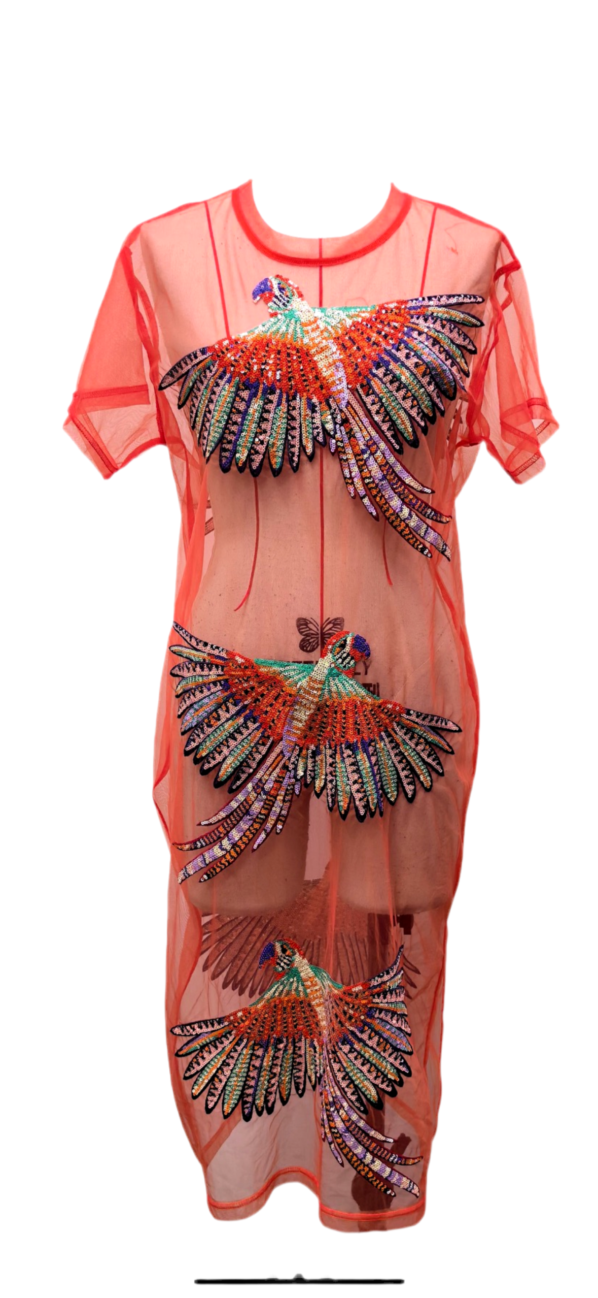 Queen of Sparkles Orange Colorful Bird Coverup Midi Dress