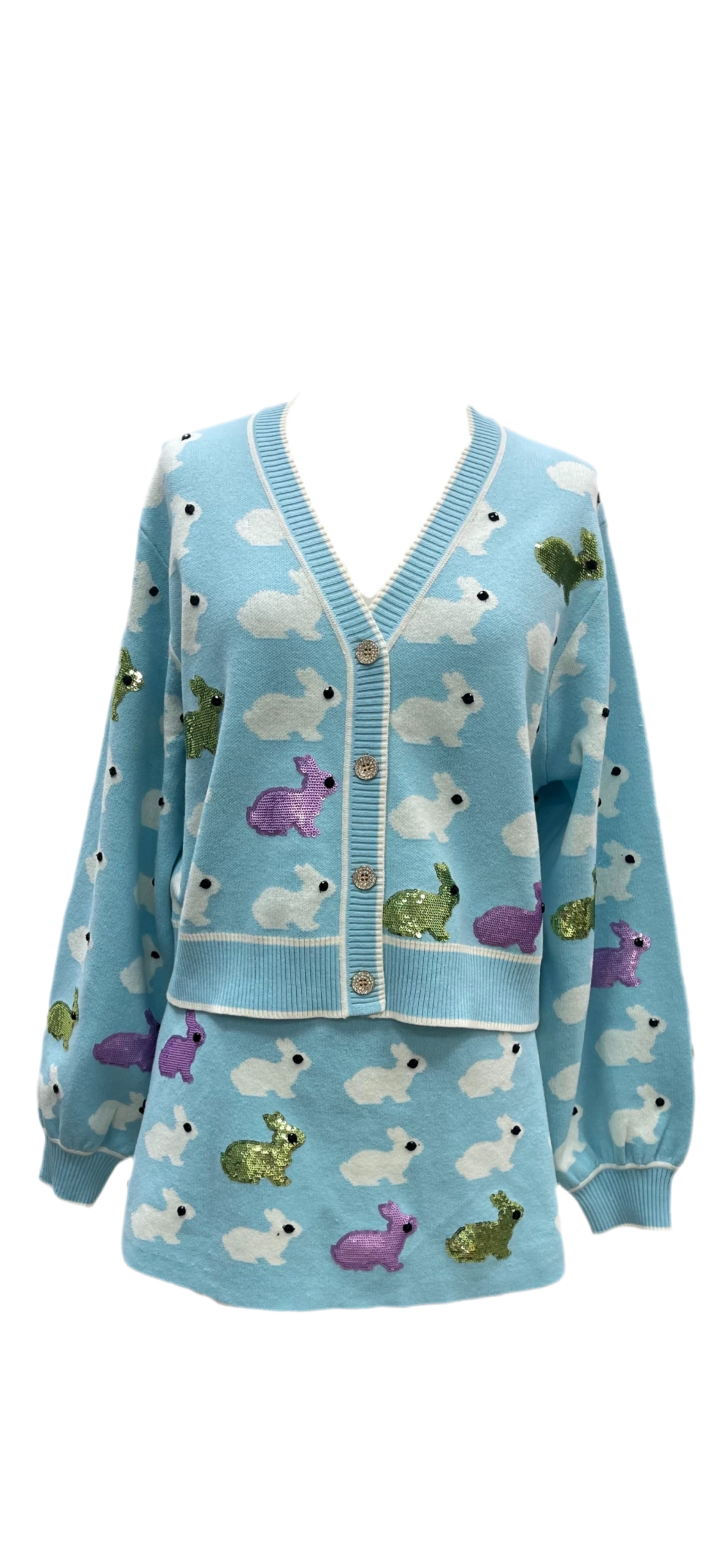 Queen of Sparkles Light Blue Scattered Bunny Cardigan
