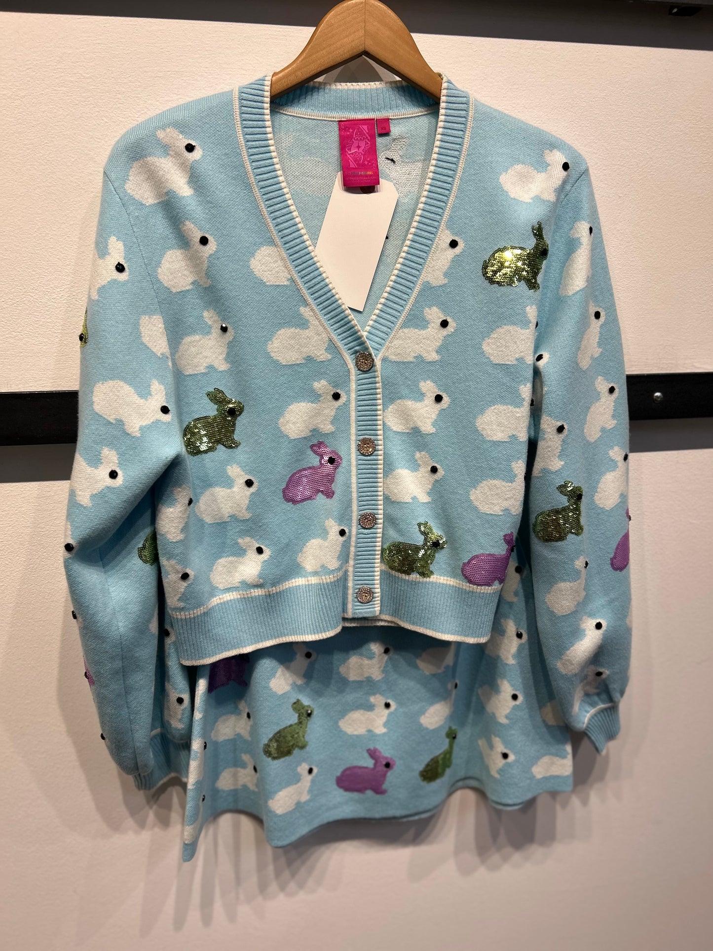 Queen of Sparkles Light Blue Scattered Bunny Cardigan