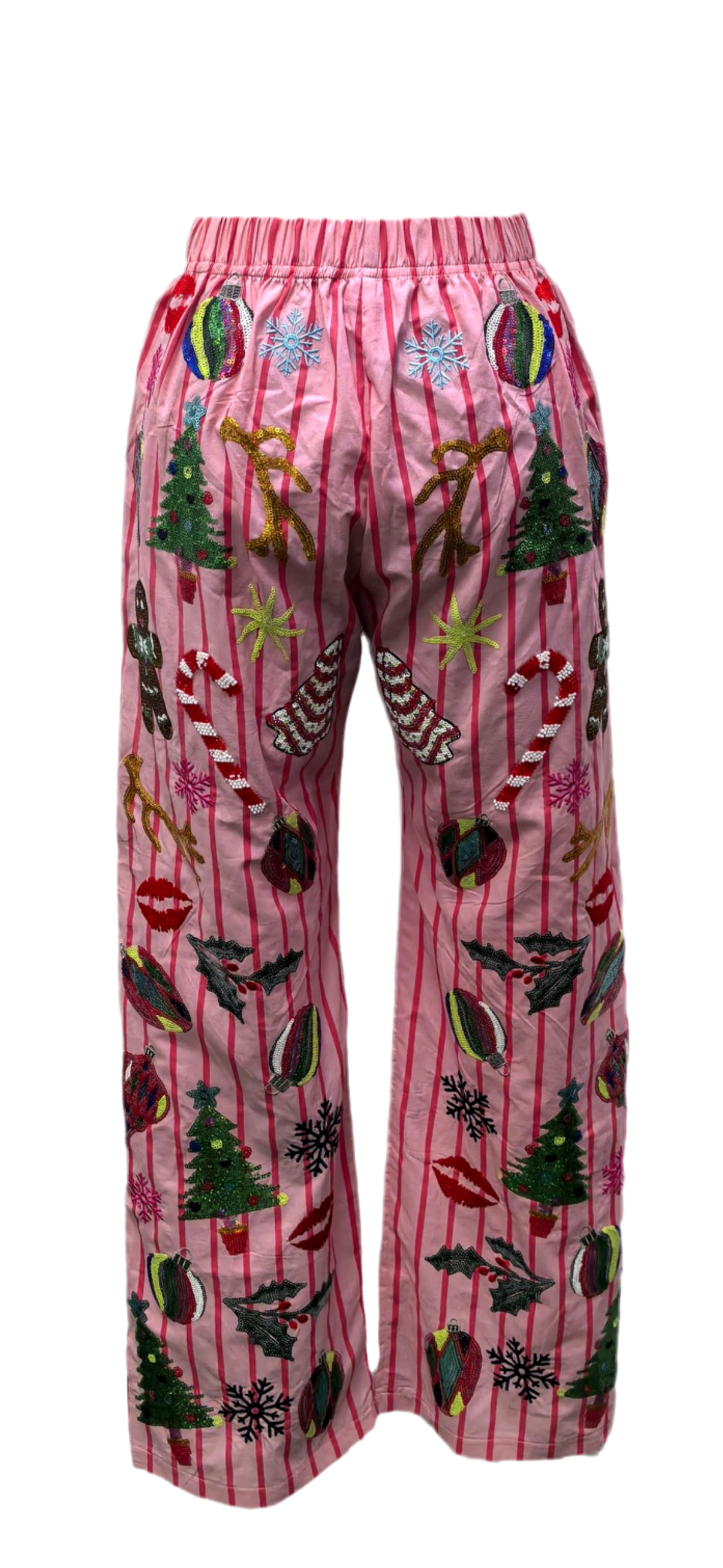Queen of Sparkles Pink & Red Stripe Christmas Icon Pants