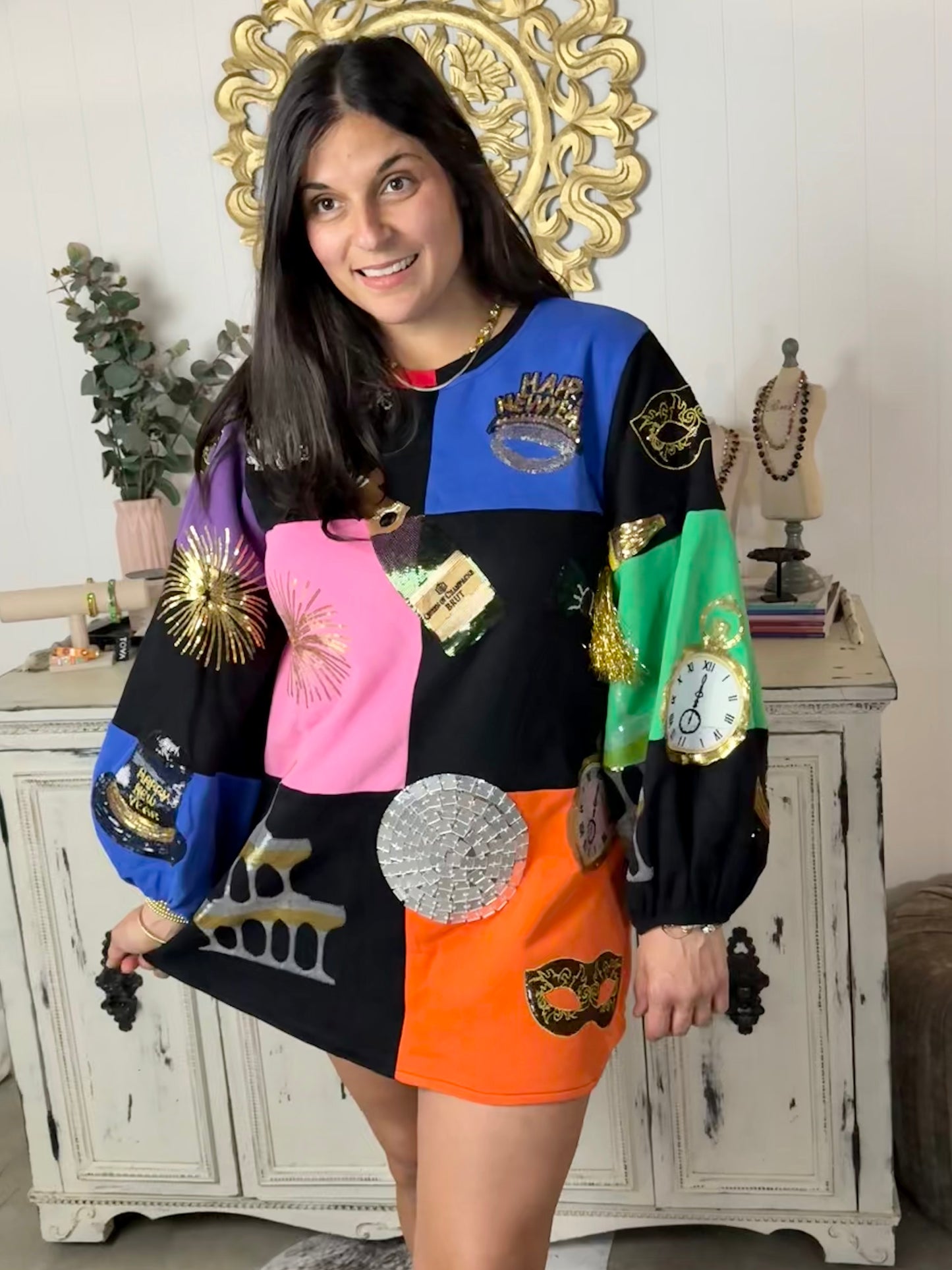 Queen of Sparkles Multi Checkered NYE Icon Dress