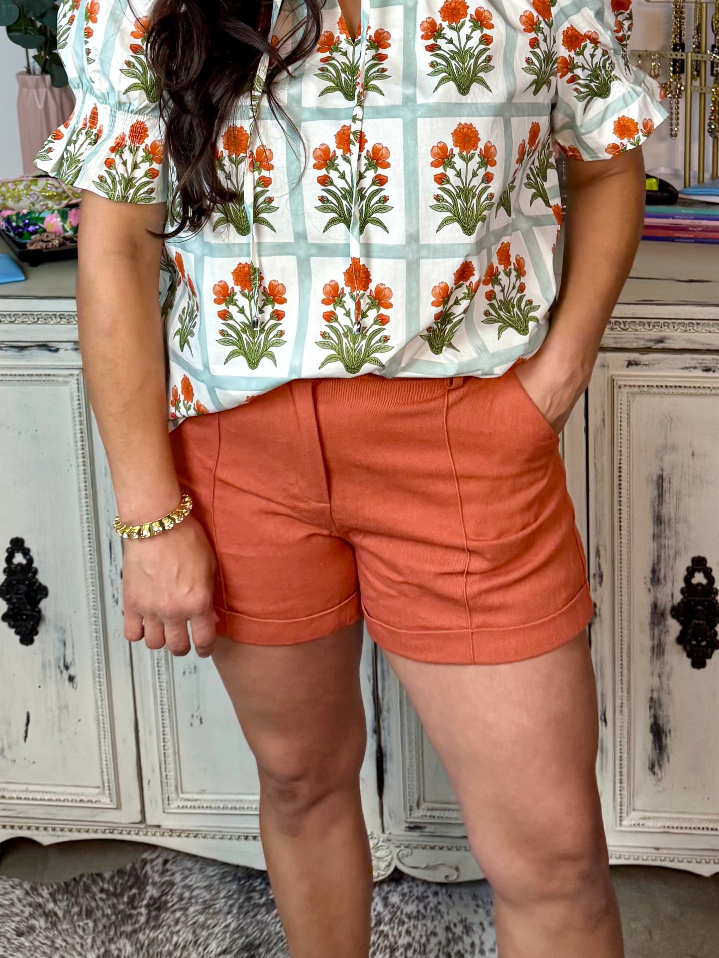 Terracotta Colored Cuff Shorts