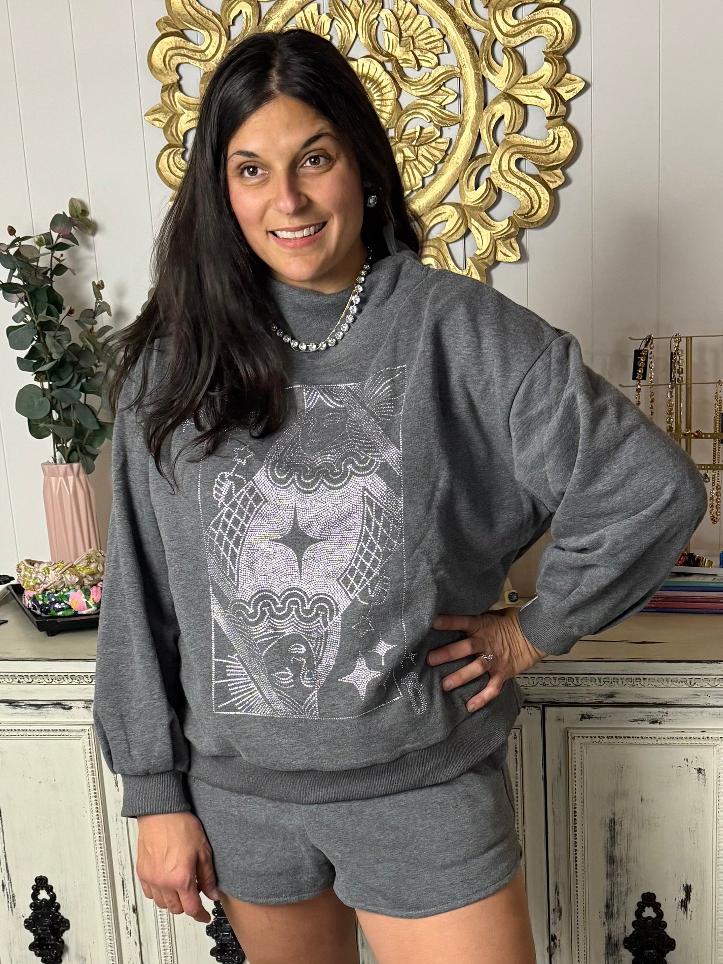 Queen of Sparkles Charcoal Queen Logo Short