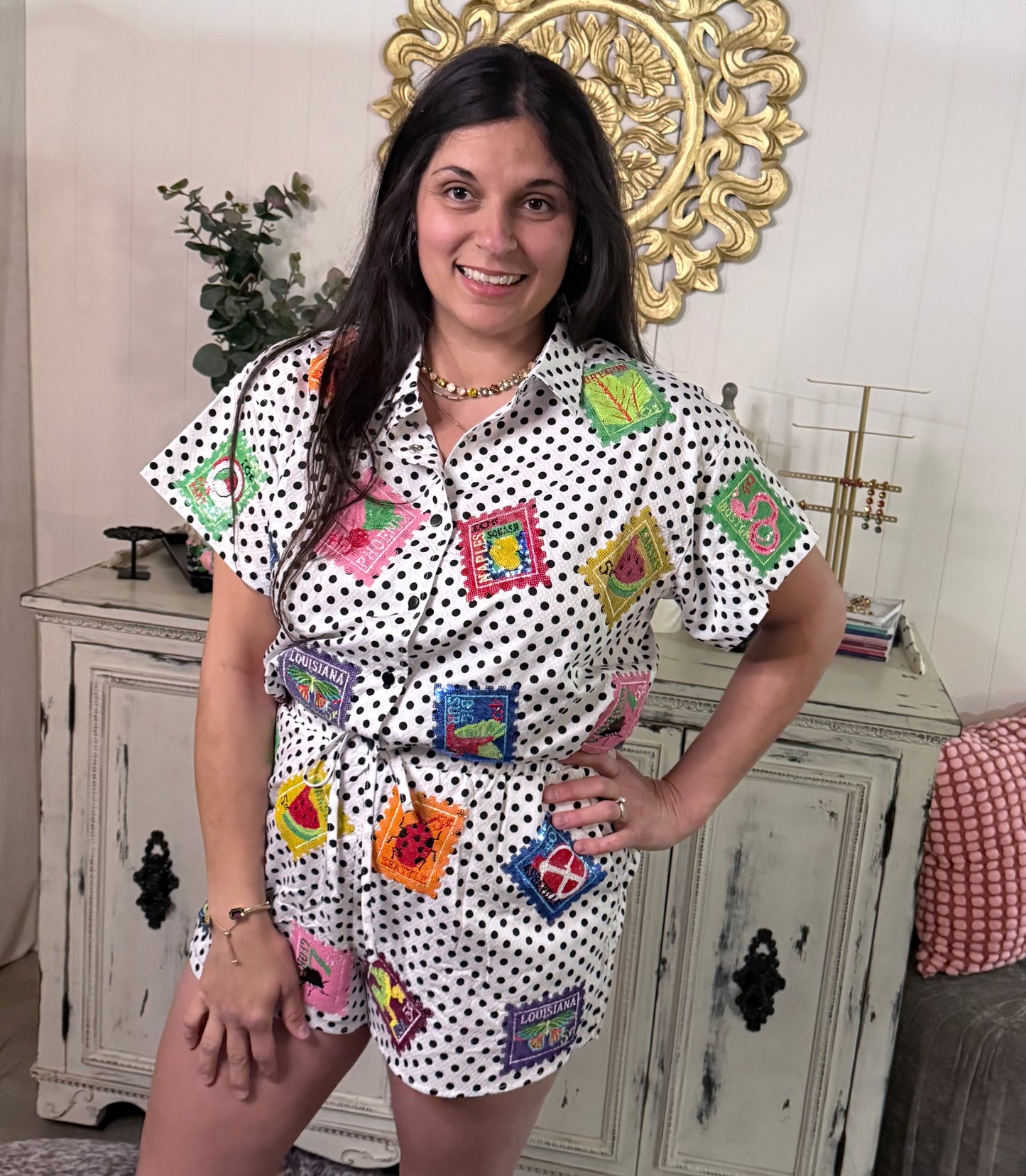 Queen of Sparkles Polka Dot Multi Stamp Top