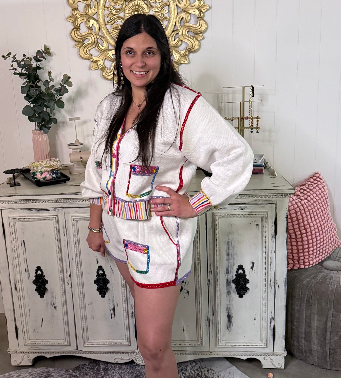 Queen of Sparkles Rainbow Jewel Trim Shorts