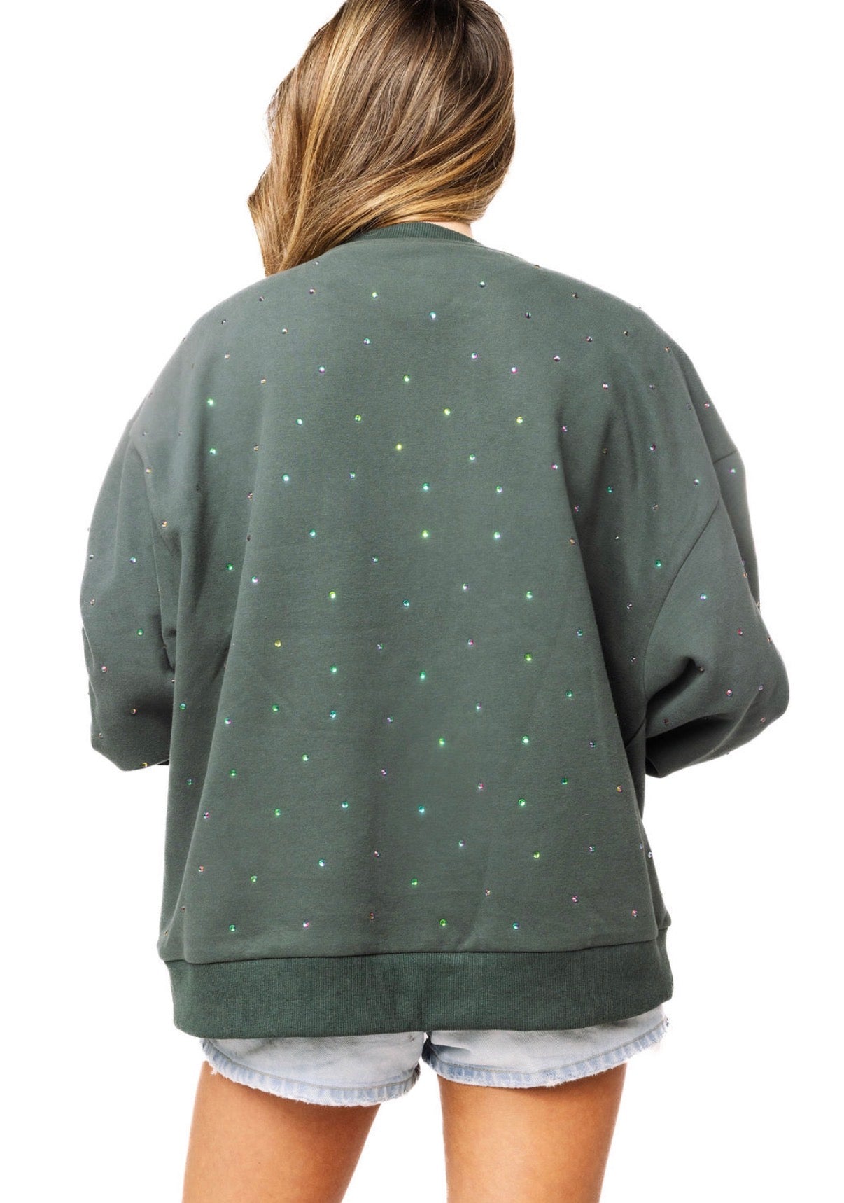 Queen of Sparkles Charcoal Skeleton Holding Queen Cards Rhinestone Sweatshirt