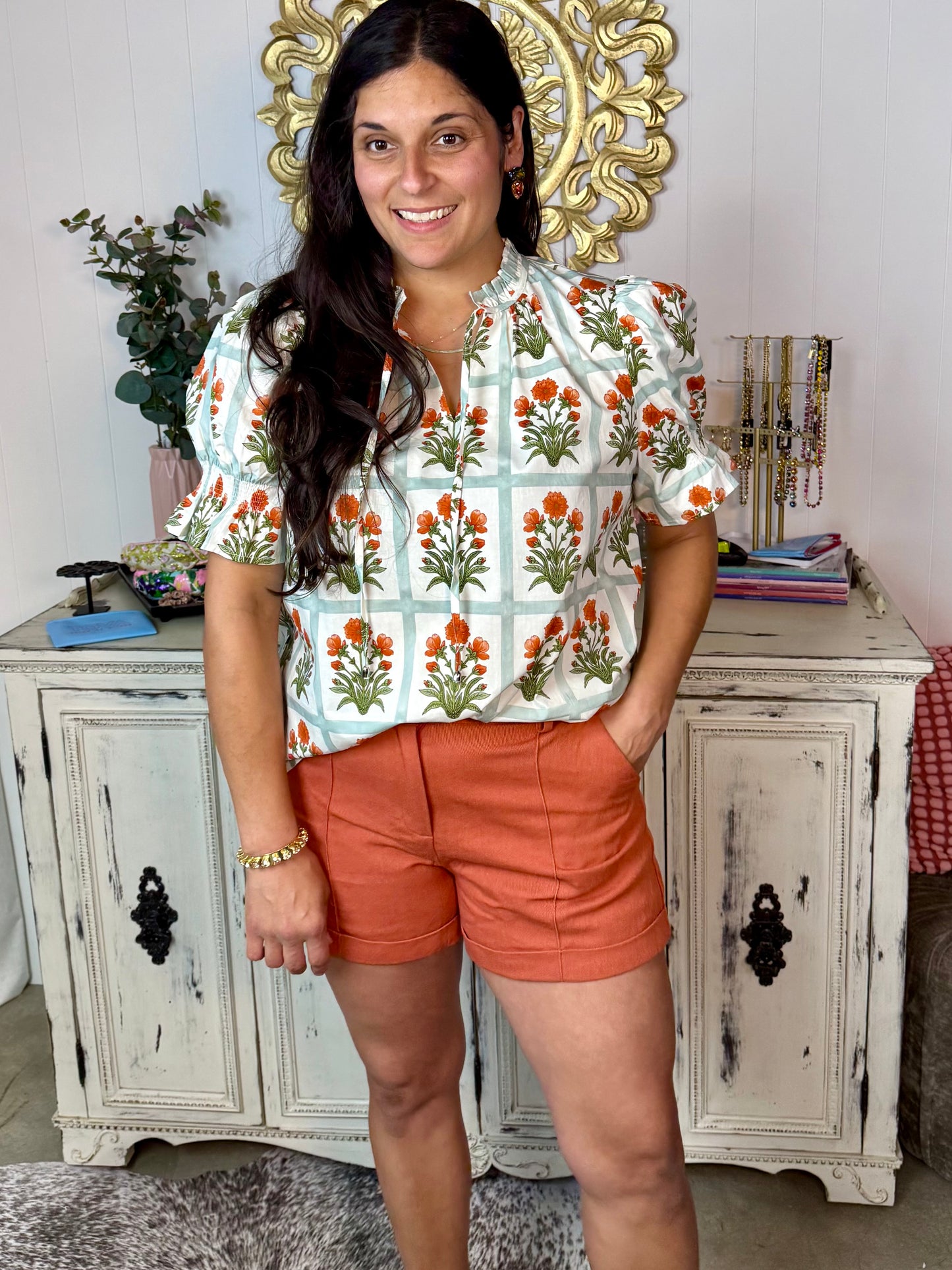 Floral Window Pattern Pullover Top
