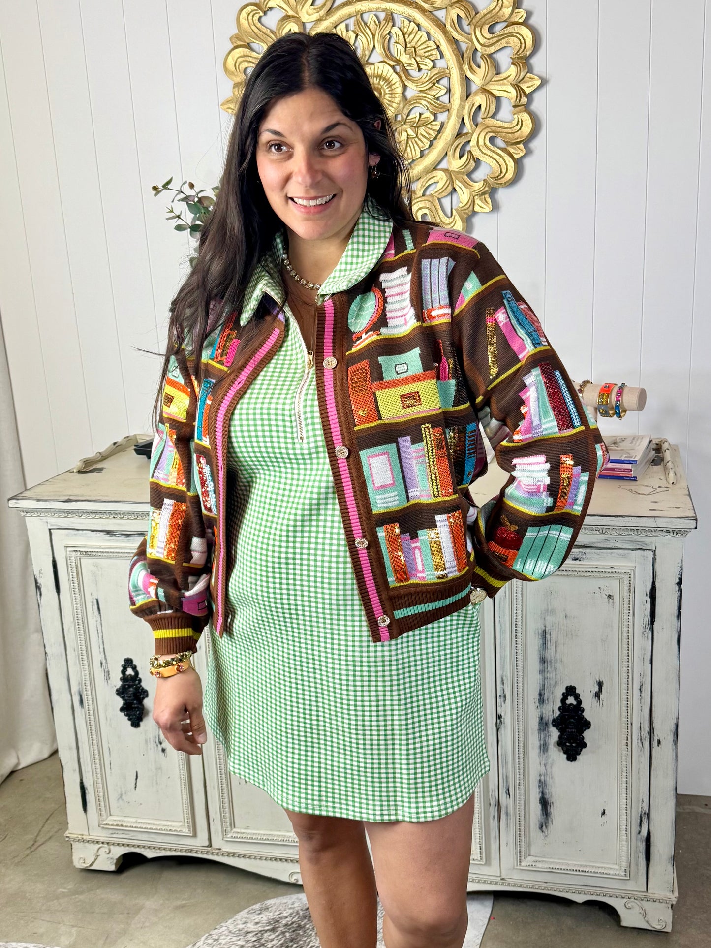 Queen of Sparkles Brown Multi Library Books Cardigan