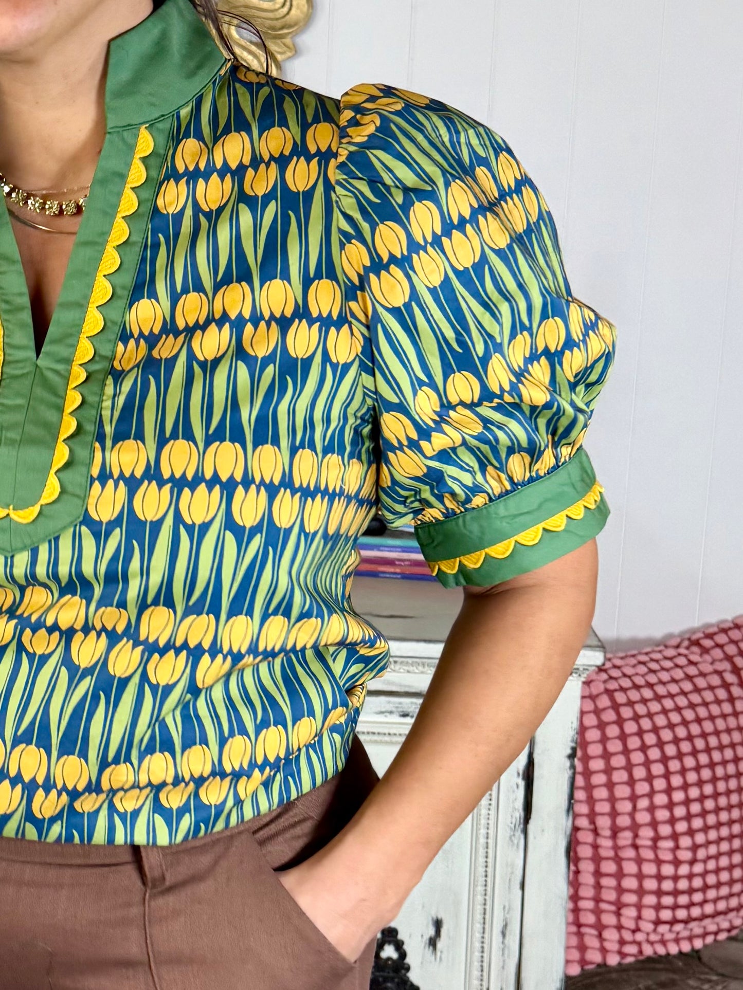 Scalloped Trim Golden Tulip Top