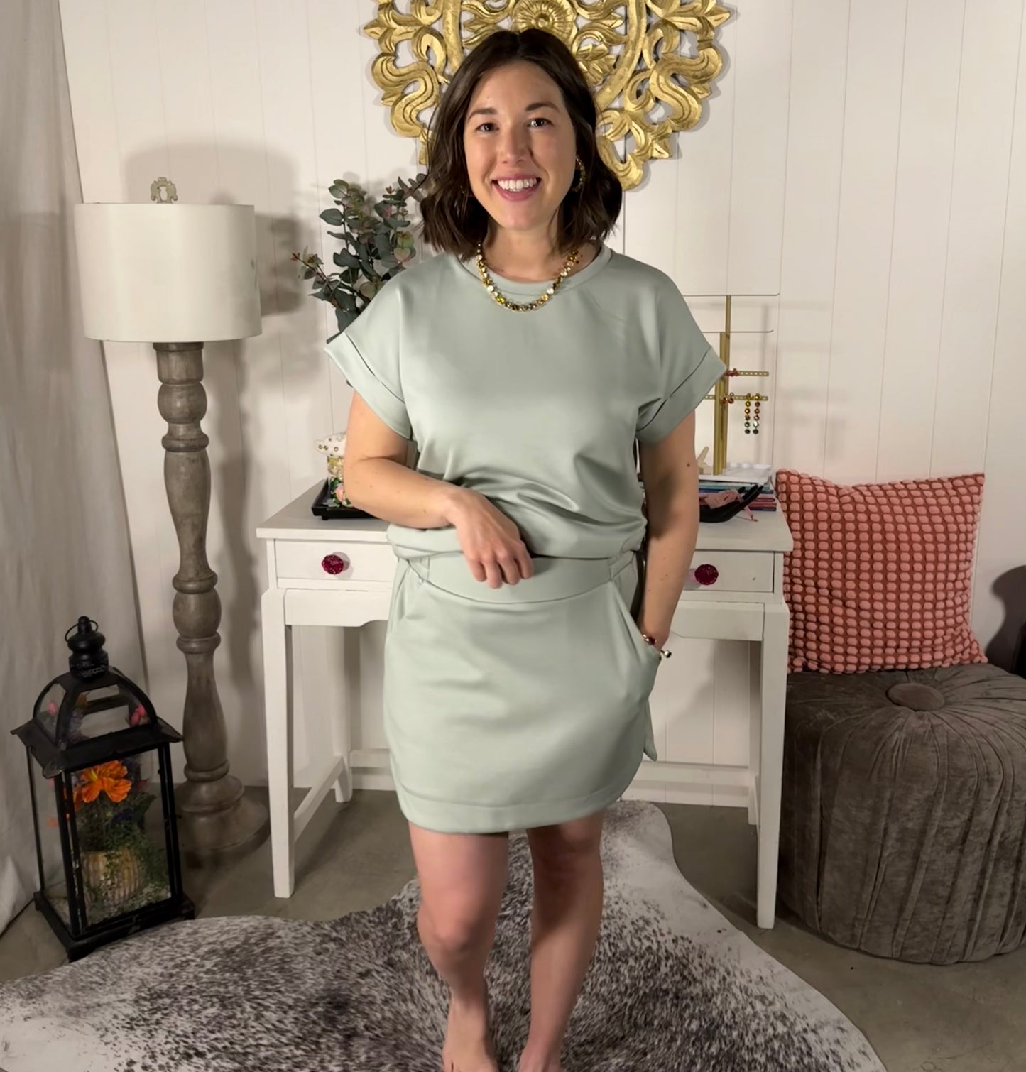 Light Slate High Waist A-line Skort