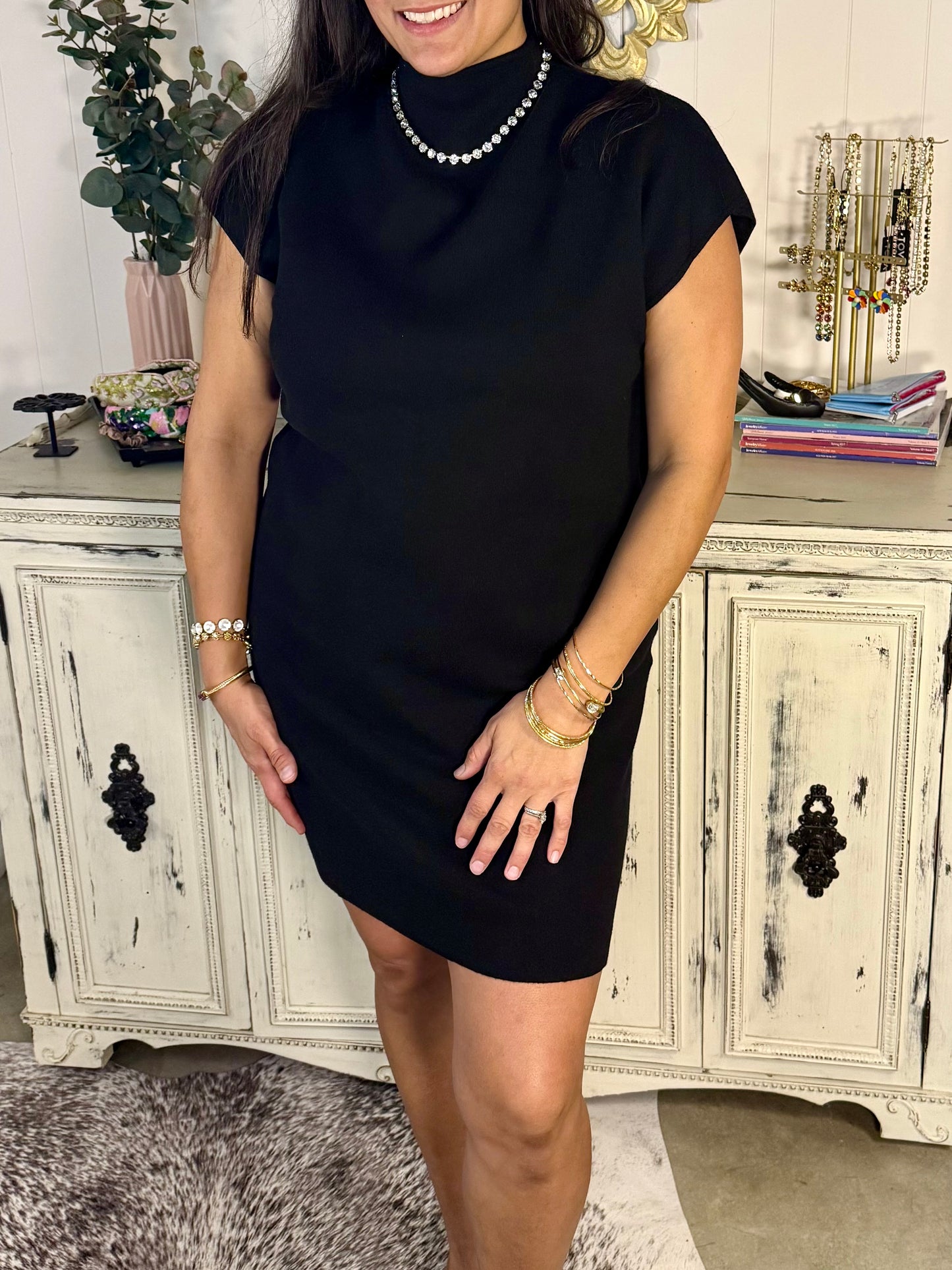 Black Mock Neck Pullover Sweater Dress