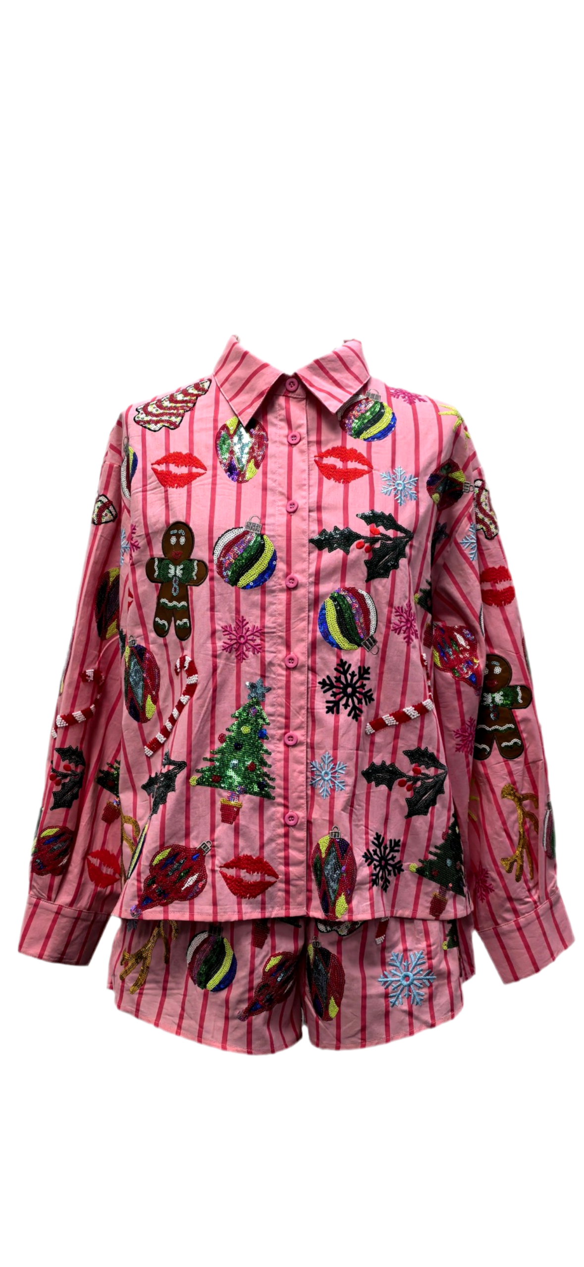 Queen of Sparkles Pink & Red Stripe Christmas Icon Top