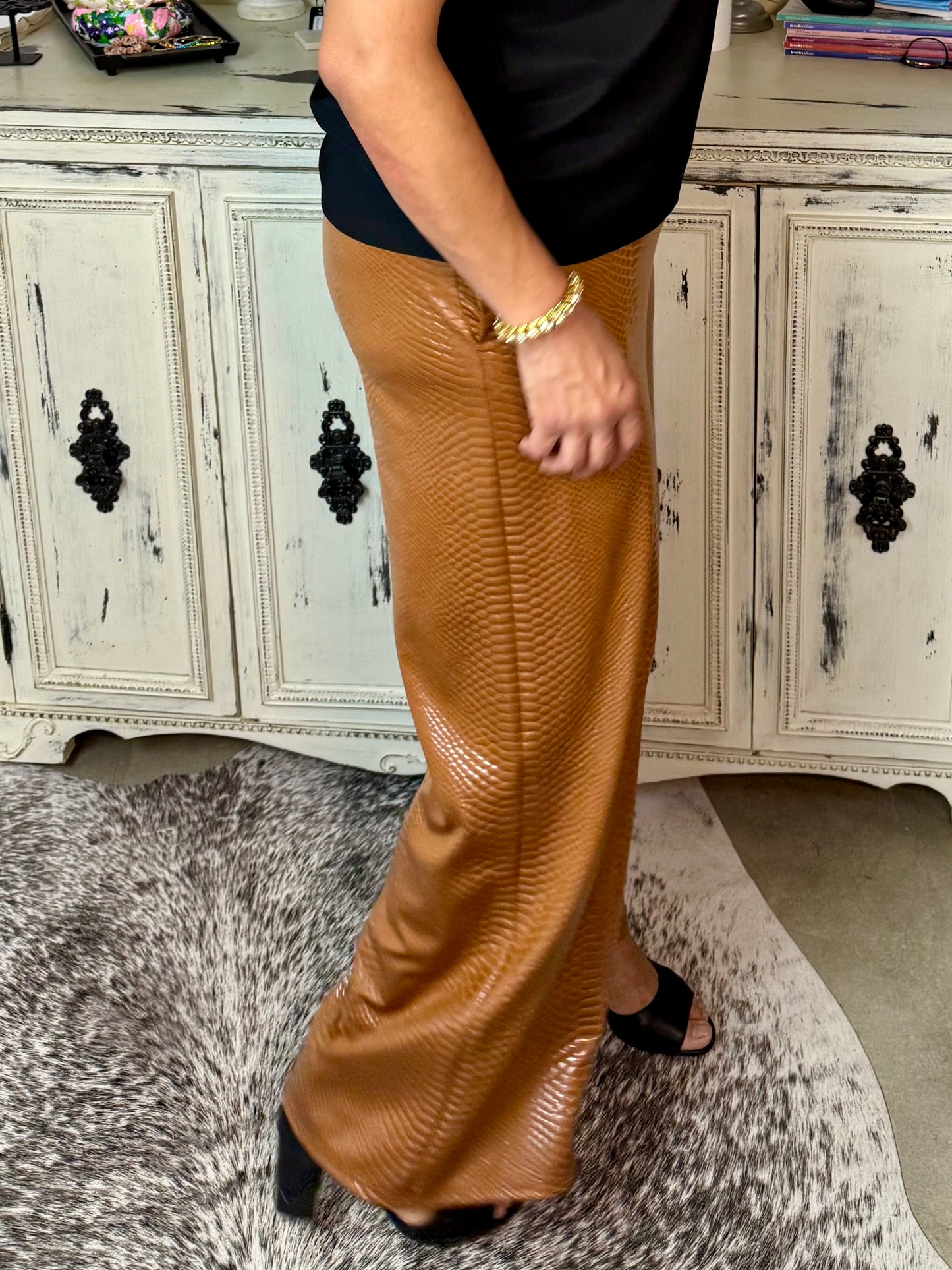 Faux Leather Embossed Pants