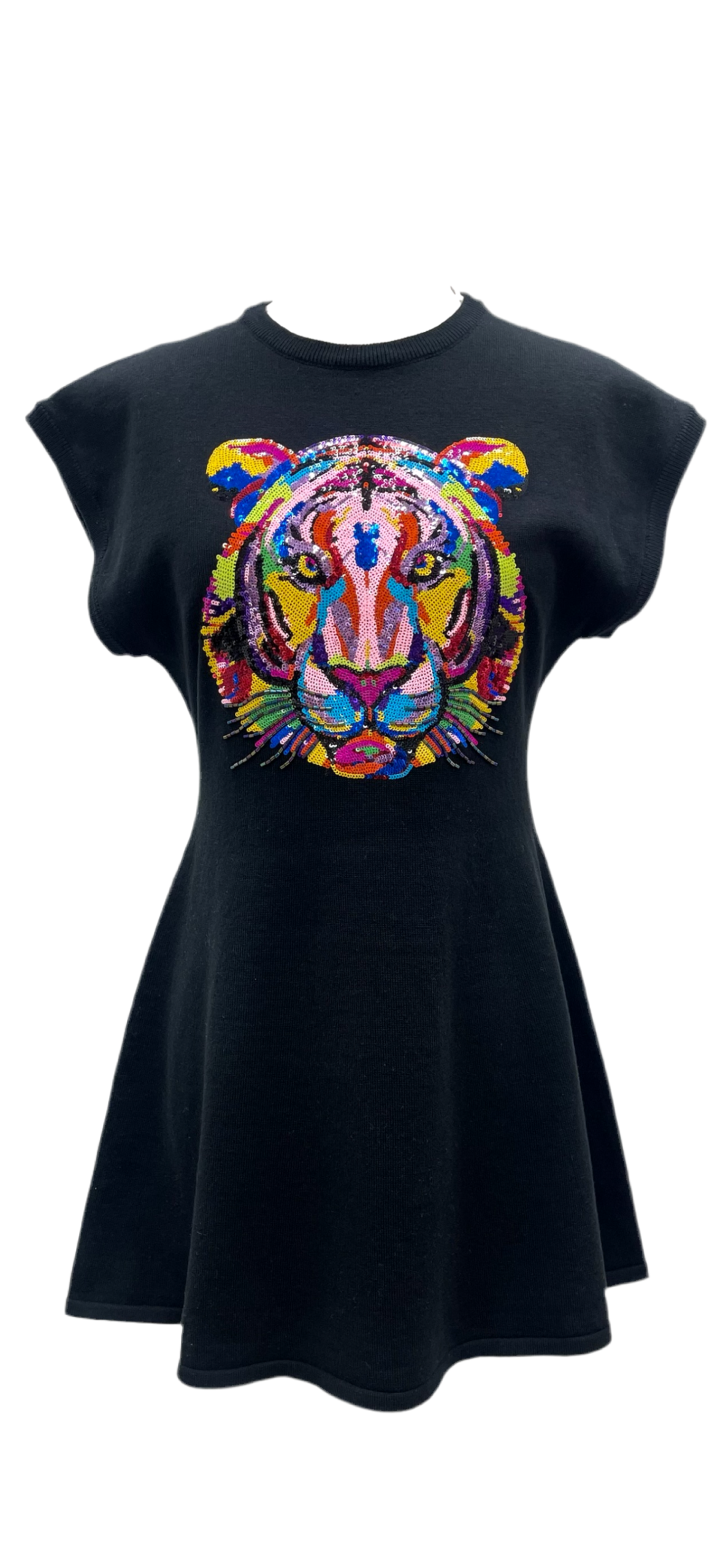 Queen of Sparkles Black Rainbow Tiger Dress