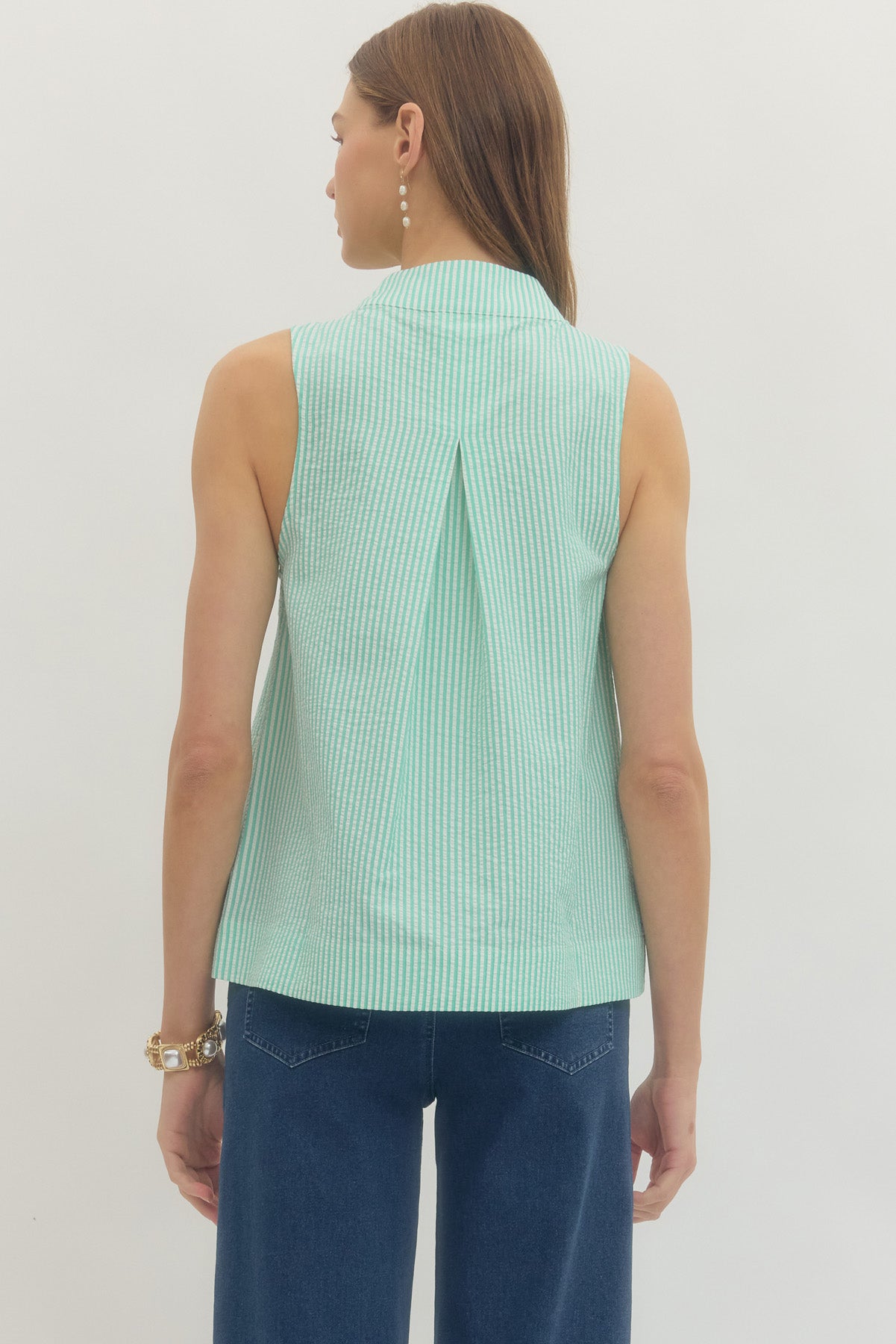 Aqua Seaside Stripe Sleeveless Top