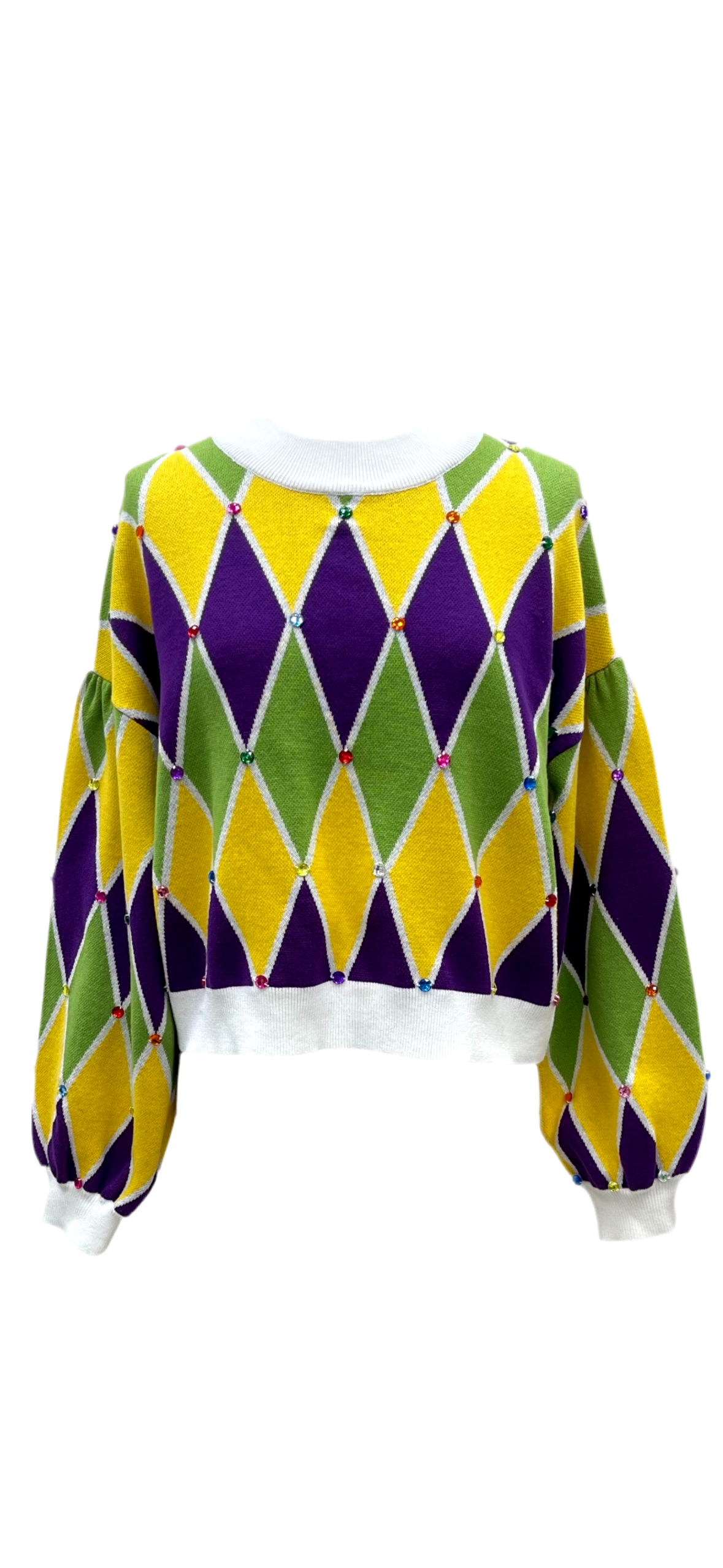 Queen of Sparkles Multi Mardi Gras Diamond Pattern Sweater
