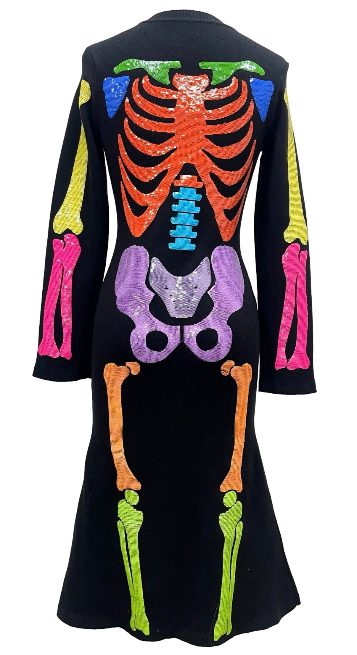 Queen of Sparkles Black Multi Skeleton Knit Midi Dress
