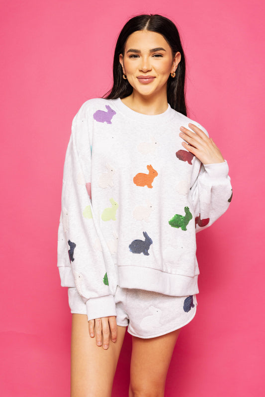 Queen of Sparkles Grey Multi Bunny Sweatshirt