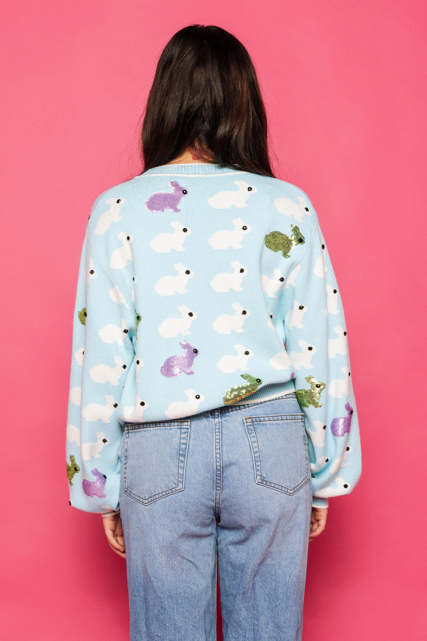 Queen of Sparkles Light Blue Scattered Bunny Cardigan