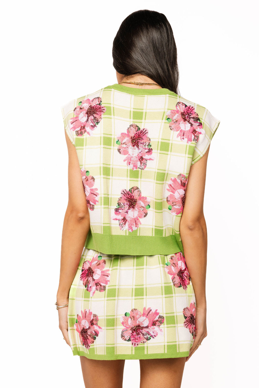 Queen of Sparkles Green Plaid Azalea Button Up Tank Sweater