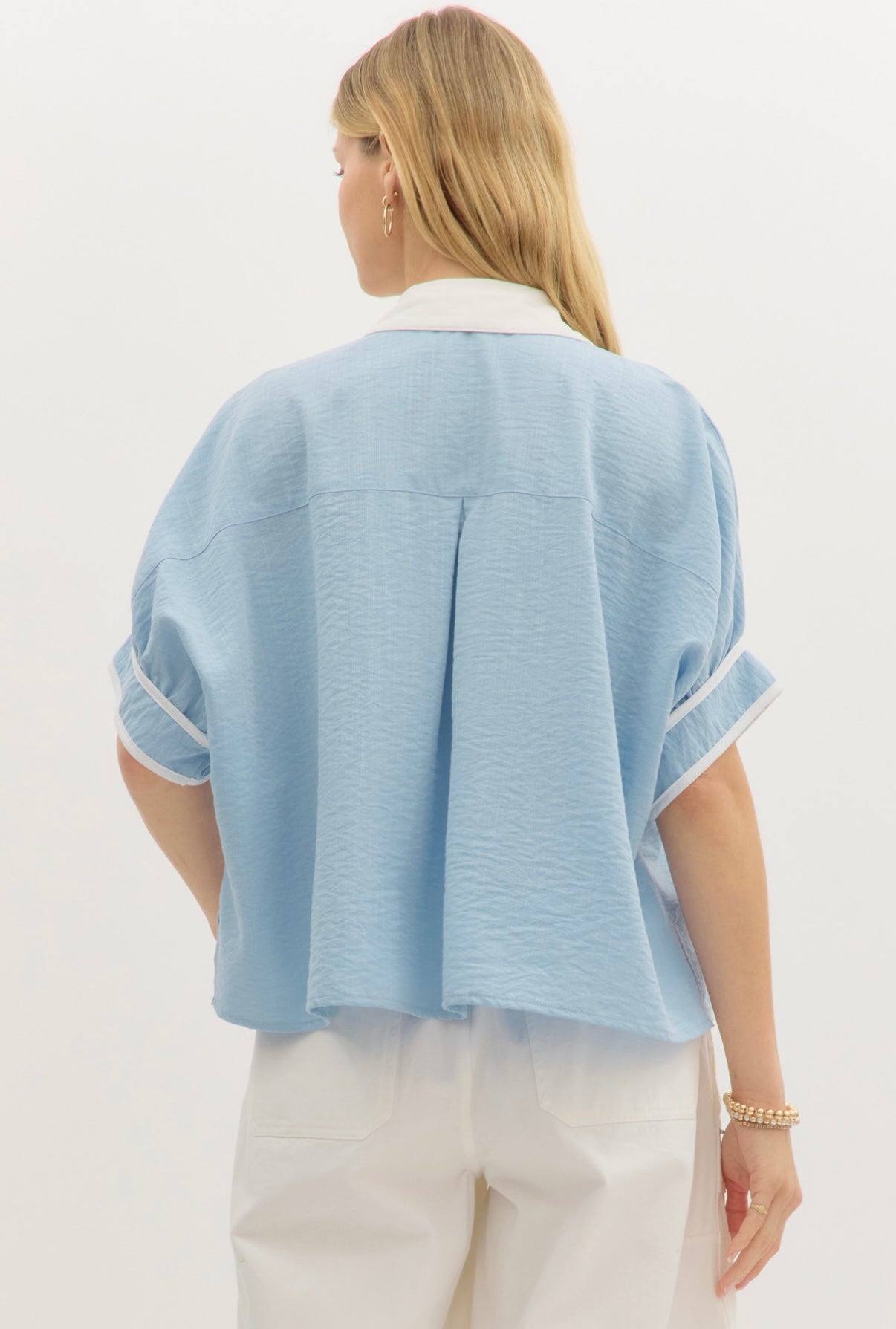 Blue Collared Dolman Sleeve Pullover Top
