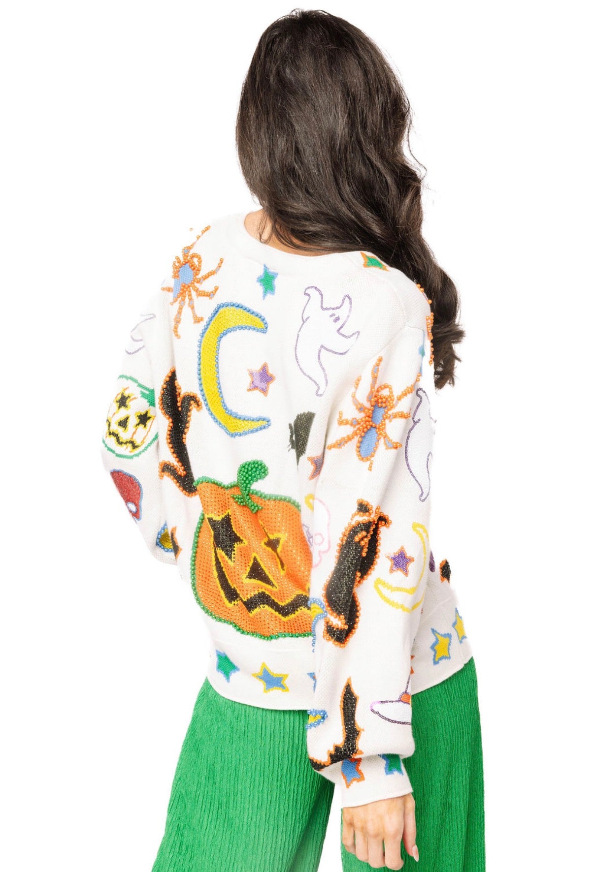 Queen of Sparkles Ivory Halloween Icon Button Up Cardigan