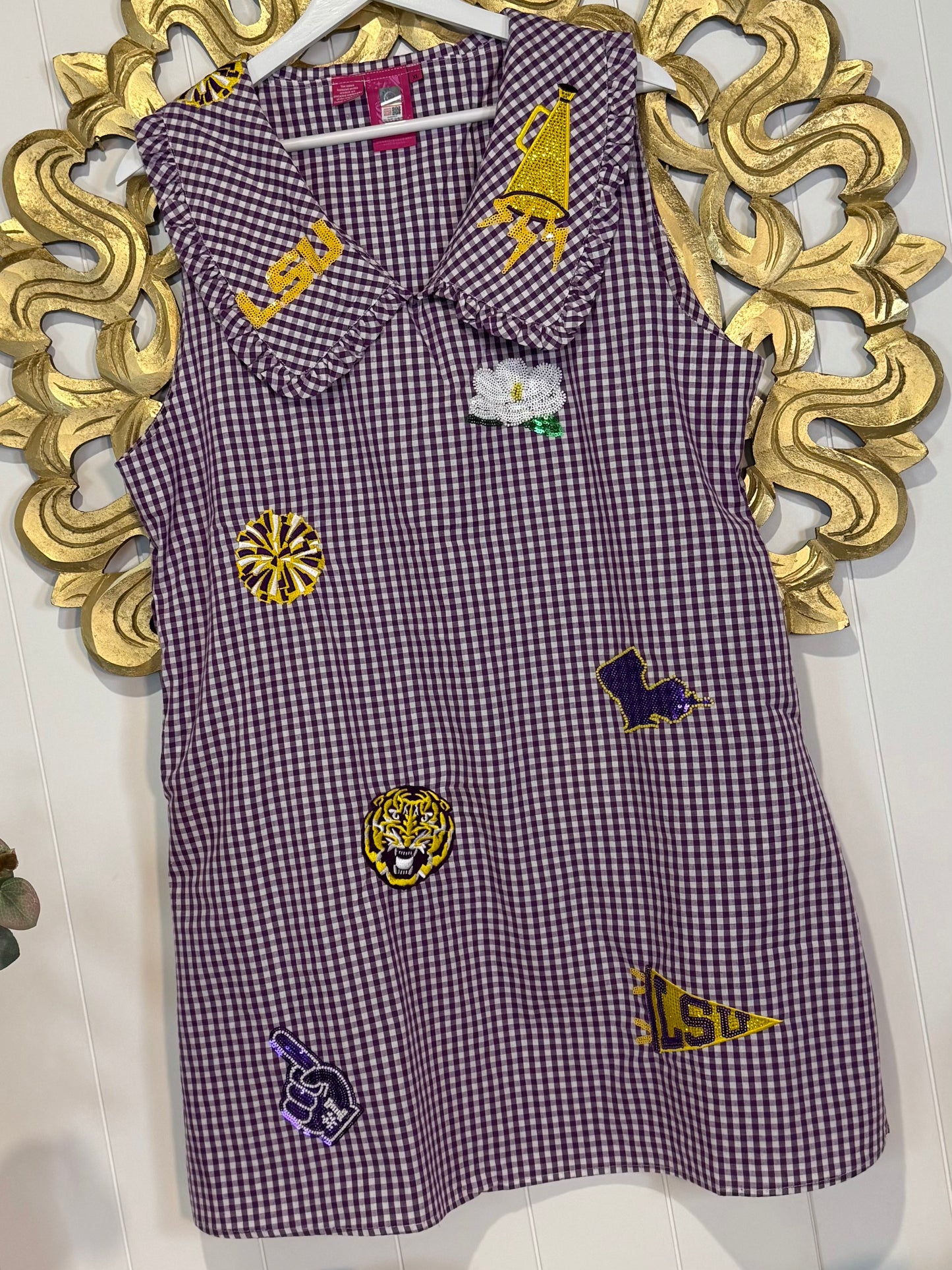 Licensed Queen of Sparkles LSU Mini Icon Gingham Dress