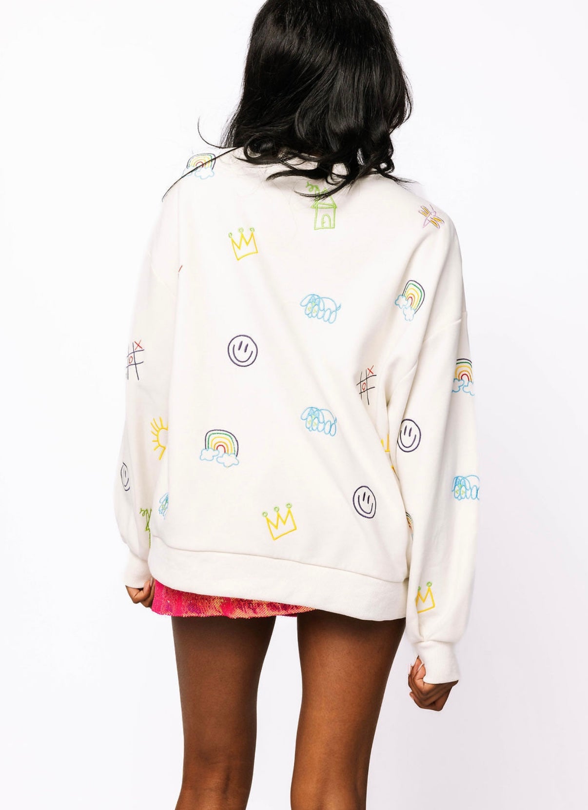 Queen of Sparkles Beige Multi Crayon and Doodle Sweatshirt