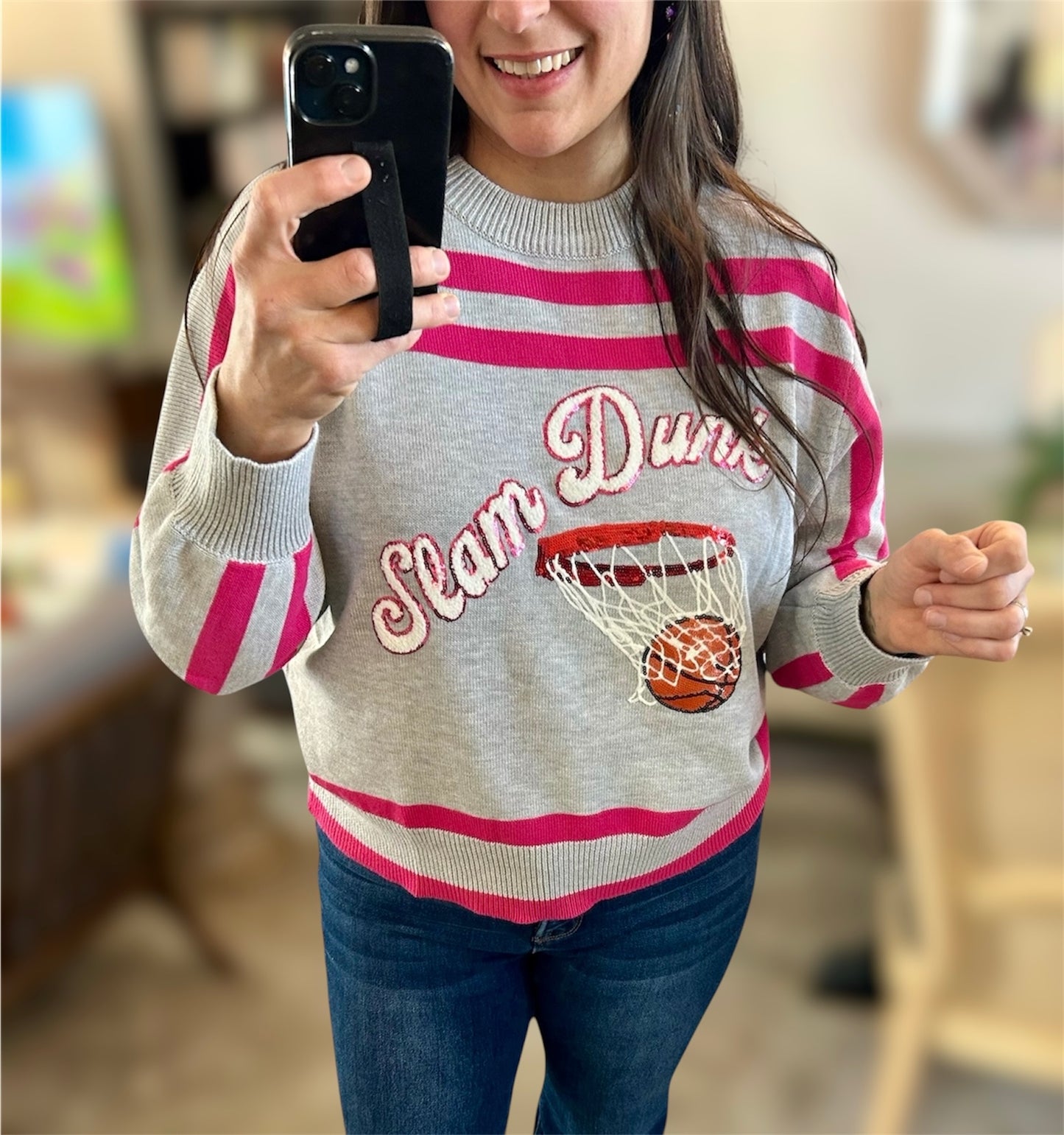 Queen of Sparkles Grey & Pink Slam Dunk Sweater