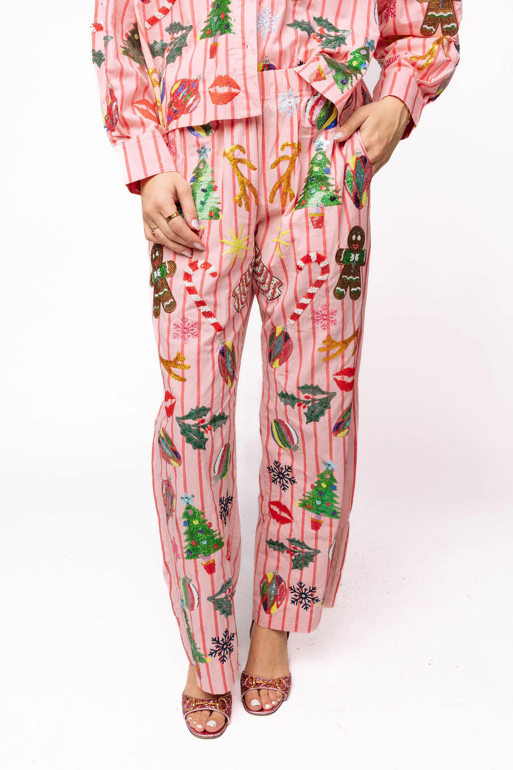 Queen of Sparkles Pink & Red Stripe Christmas Icon Pants