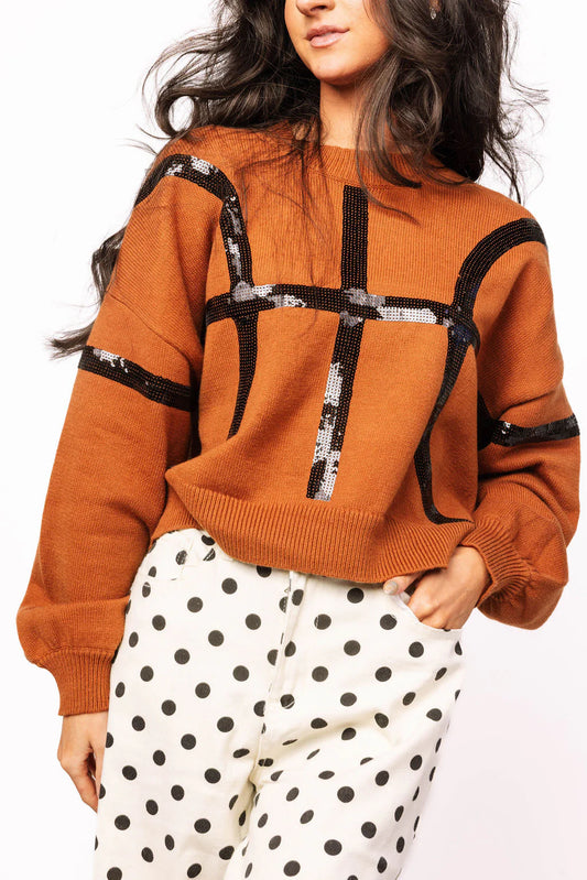Queen of Sparkles Orange & Black Basketball Sweater