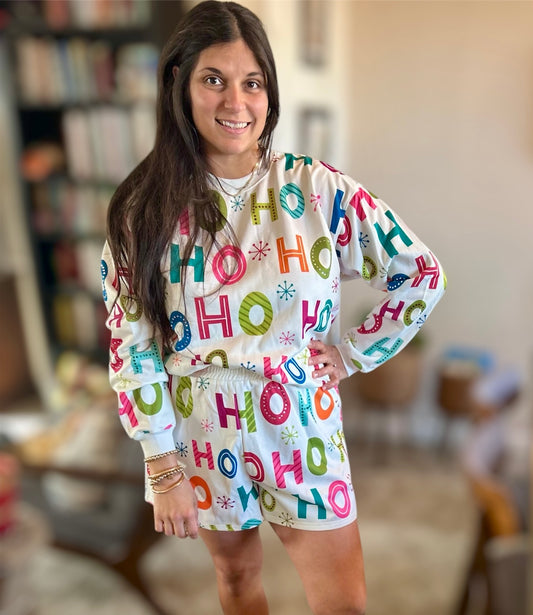 HO HO HO Rhinestone Holiday Shorts