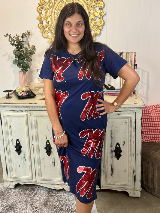Queen of Sparkles Ole Miss Mascot Midi Tee Dress