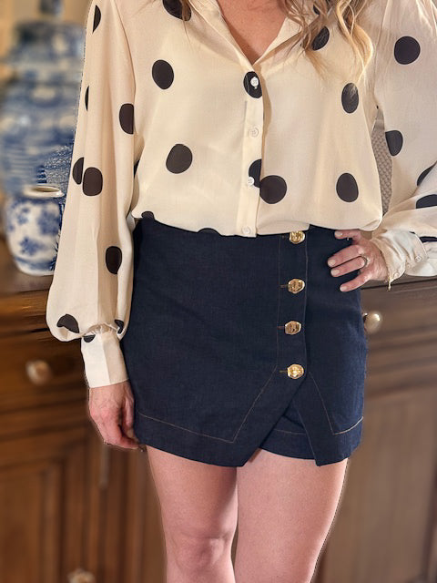 Dark Denim Button Skort