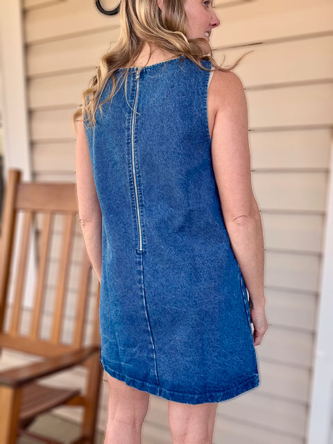 Washed Denim Mini Floral Dress