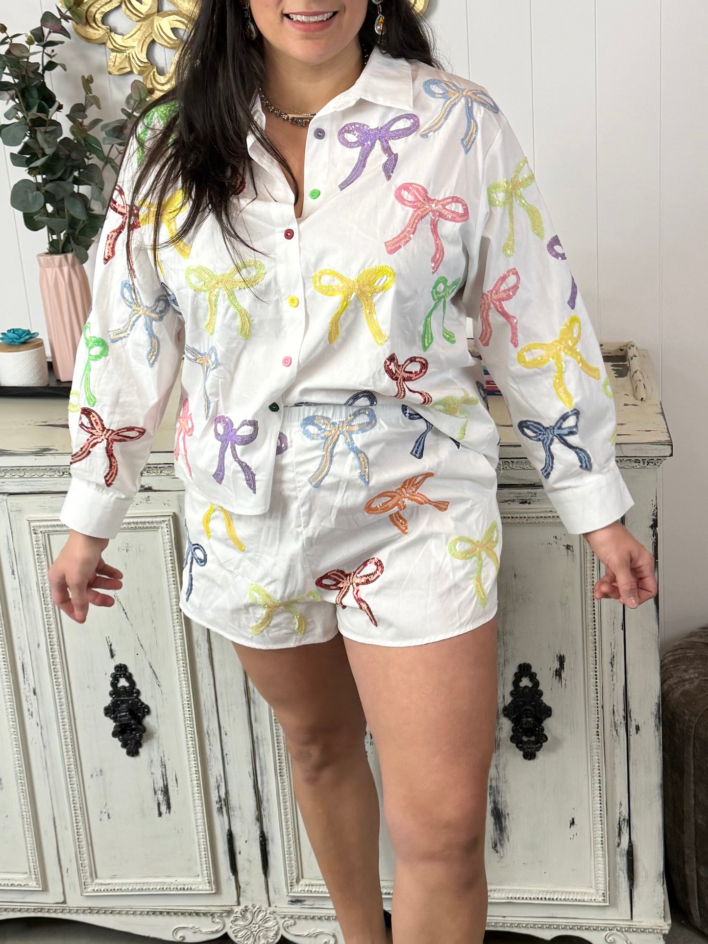 Queen of Sparkles White Multi Bow Top