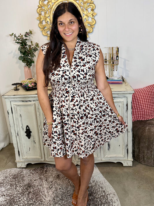 Leopard Pattern V Neck Dress