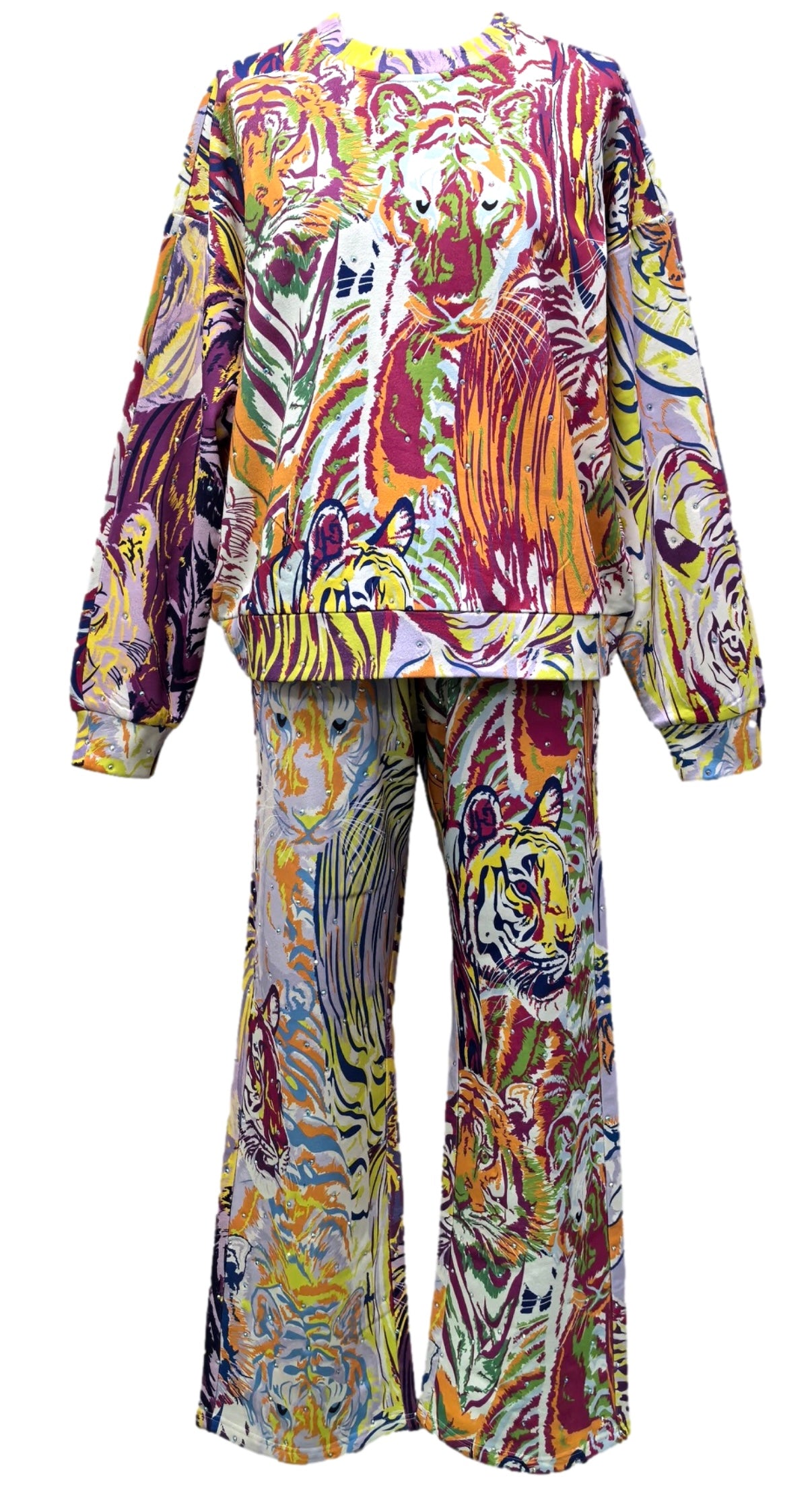 Queen of Sparkles Abstract Tiger Rhinestone Sweatshirt