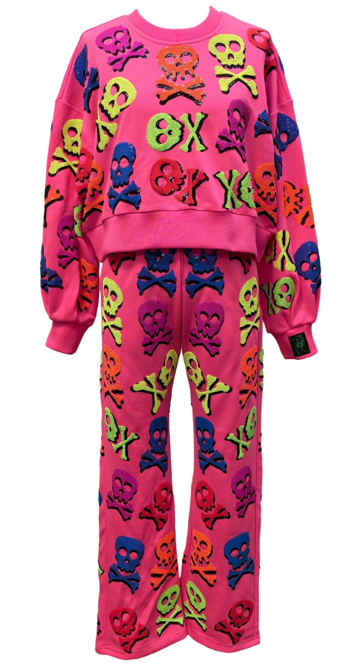 Queen of Sparkles Neon Pink Skull and Crossbone Sweatshirt