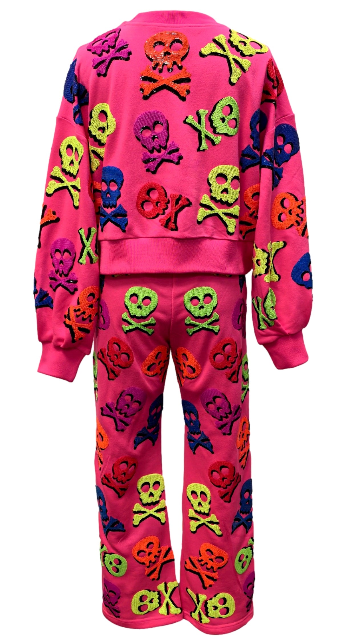 Queen of Sparkles Neon Pink Skull and Crossbone Sweatshirt