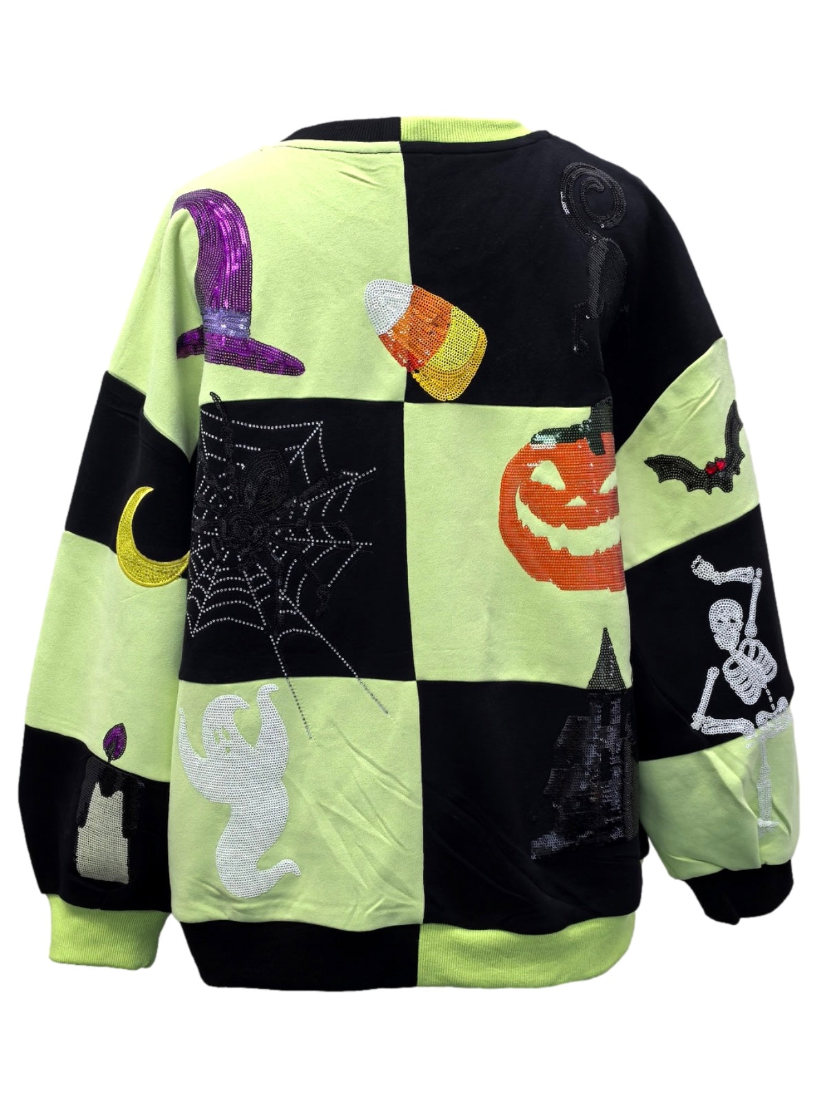 Queen of Sparkles Green and Black Checkered Halloween Sweatshirt