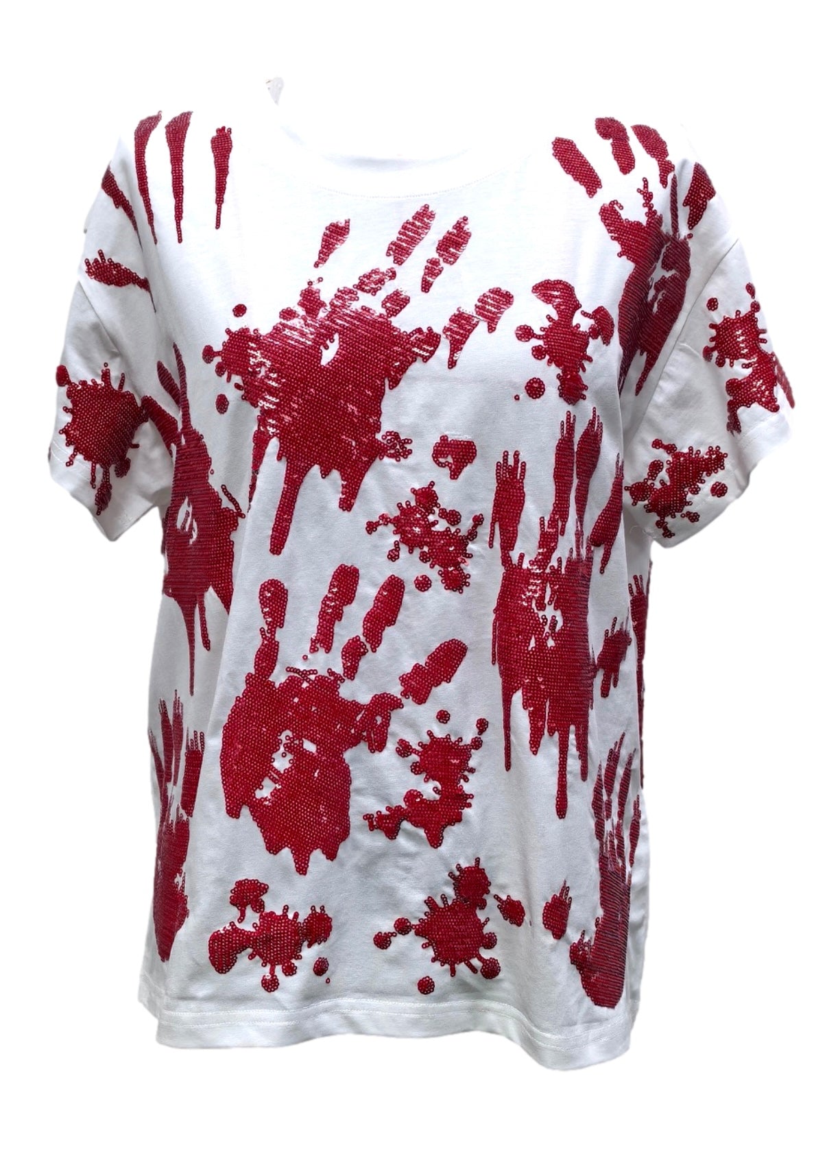 Queen of Sparkles White Sequin Bloody Hands Tee
