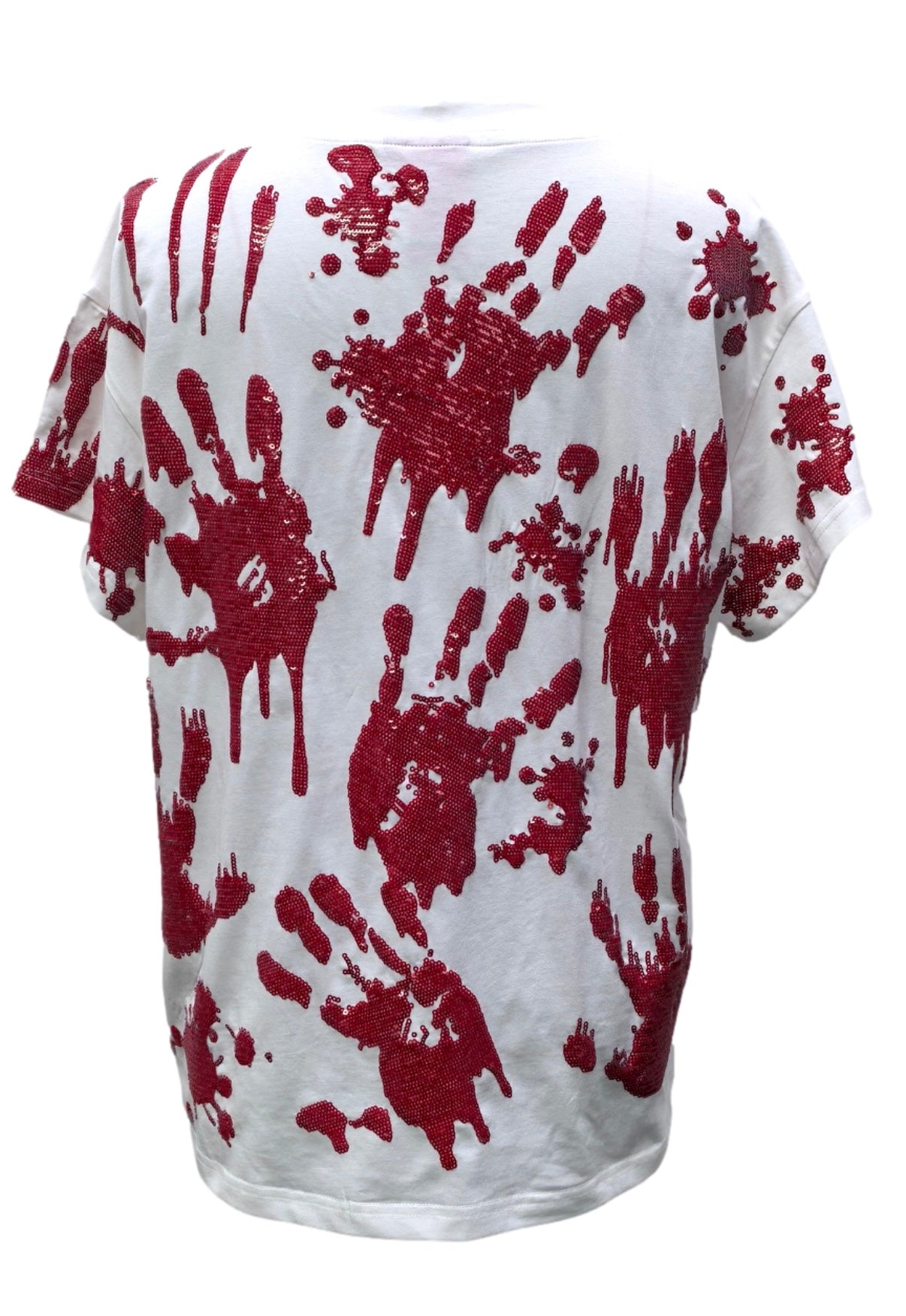 Queen of Sparkles White Sequin Bloody Hands Tee