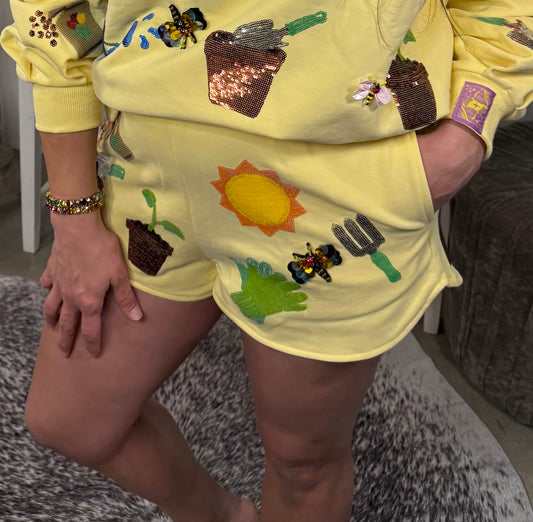 Queen of Sparkles Yellow Potted Plant Shorts