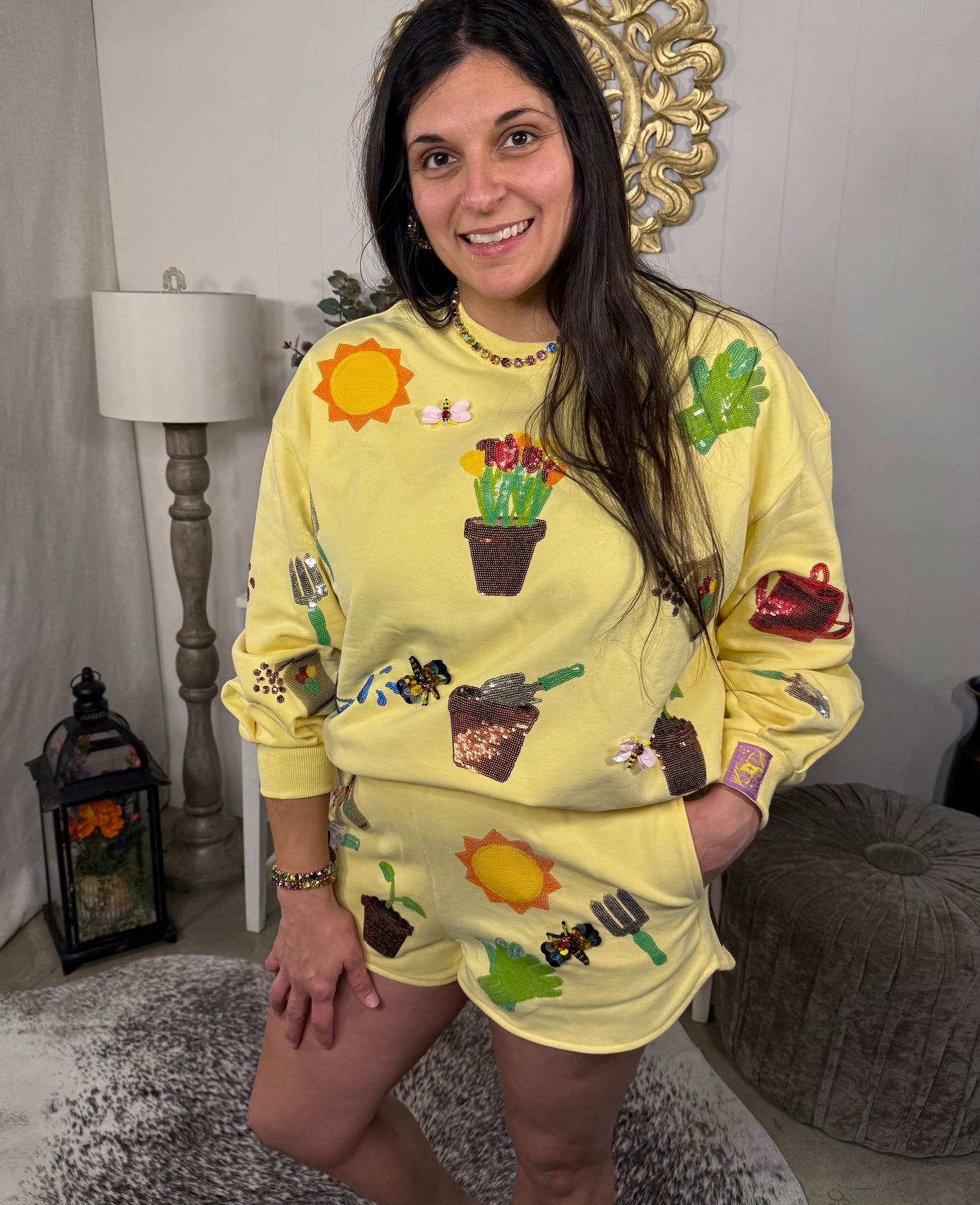 Queen of Sparkles Yellow Potted Plant Shorts