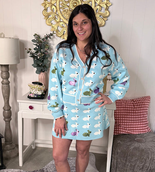 Queen of Sparkles Light Blue Scattered Bunny Cardigan