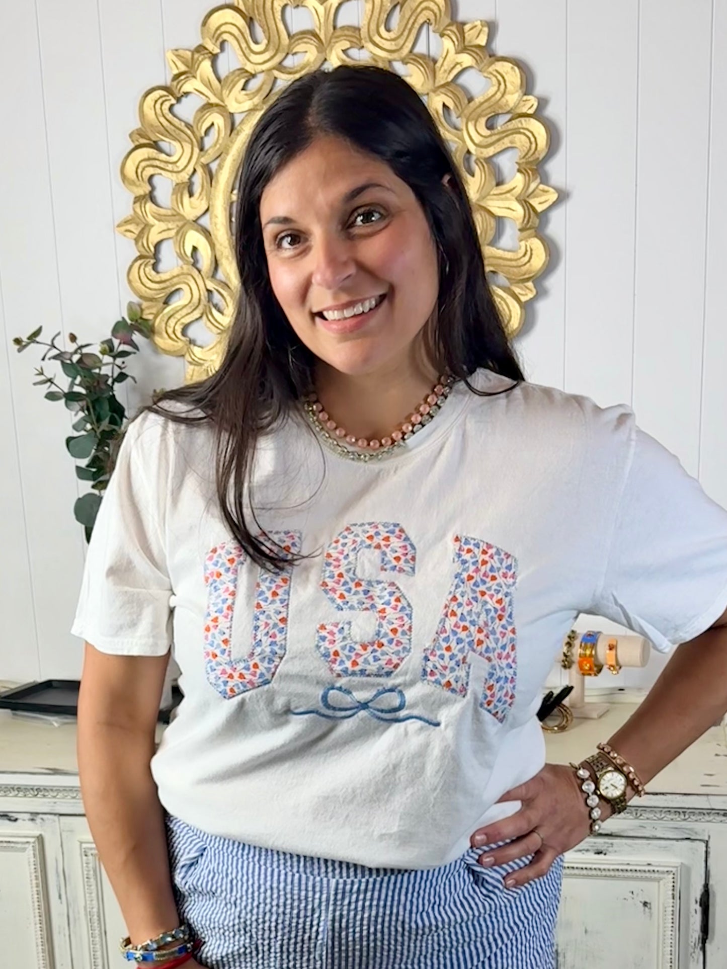 Floral USA Red White and Blue Tee
