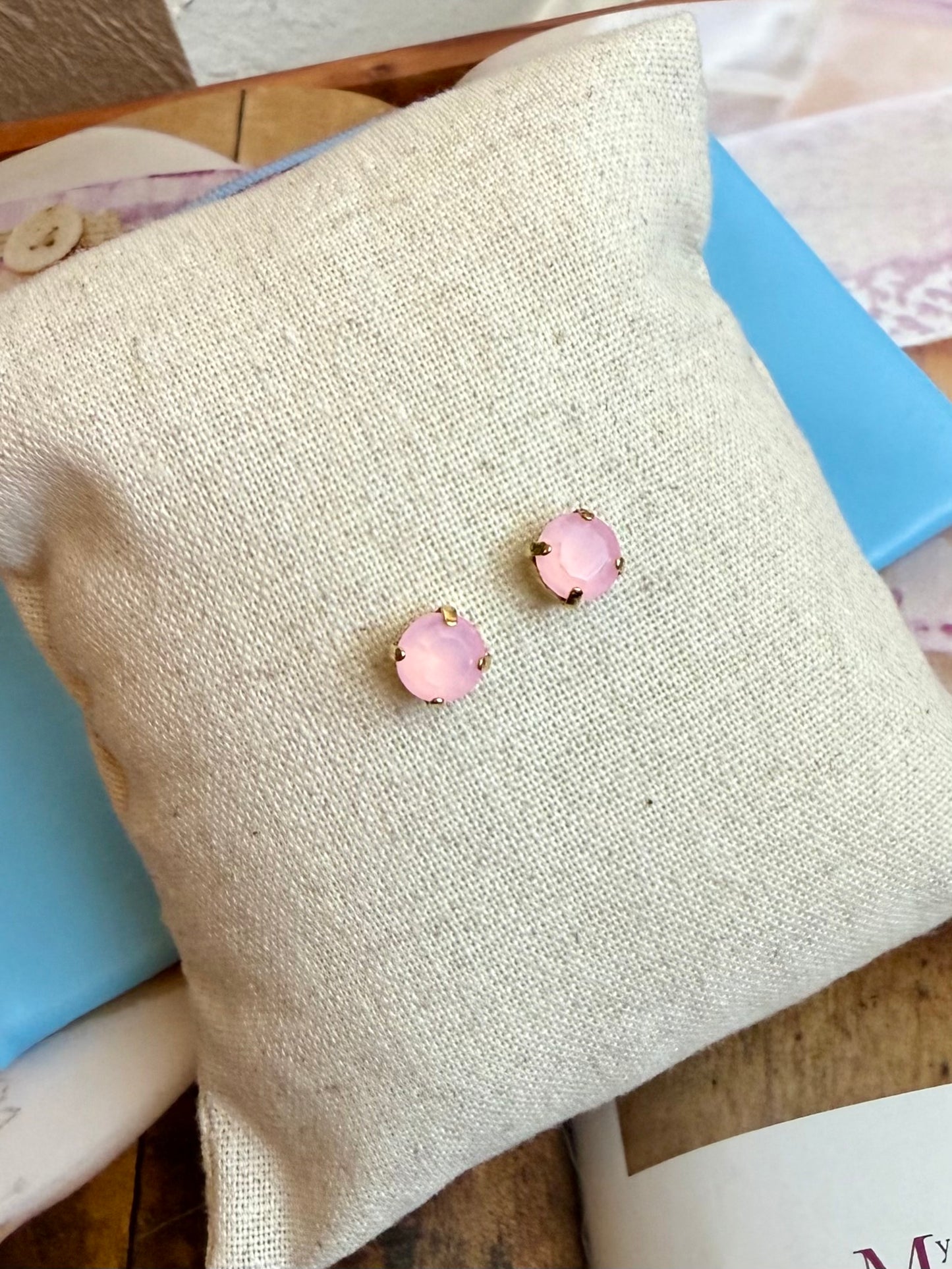 Oakland Stud Earrings in Petal Pink Opal TOVA